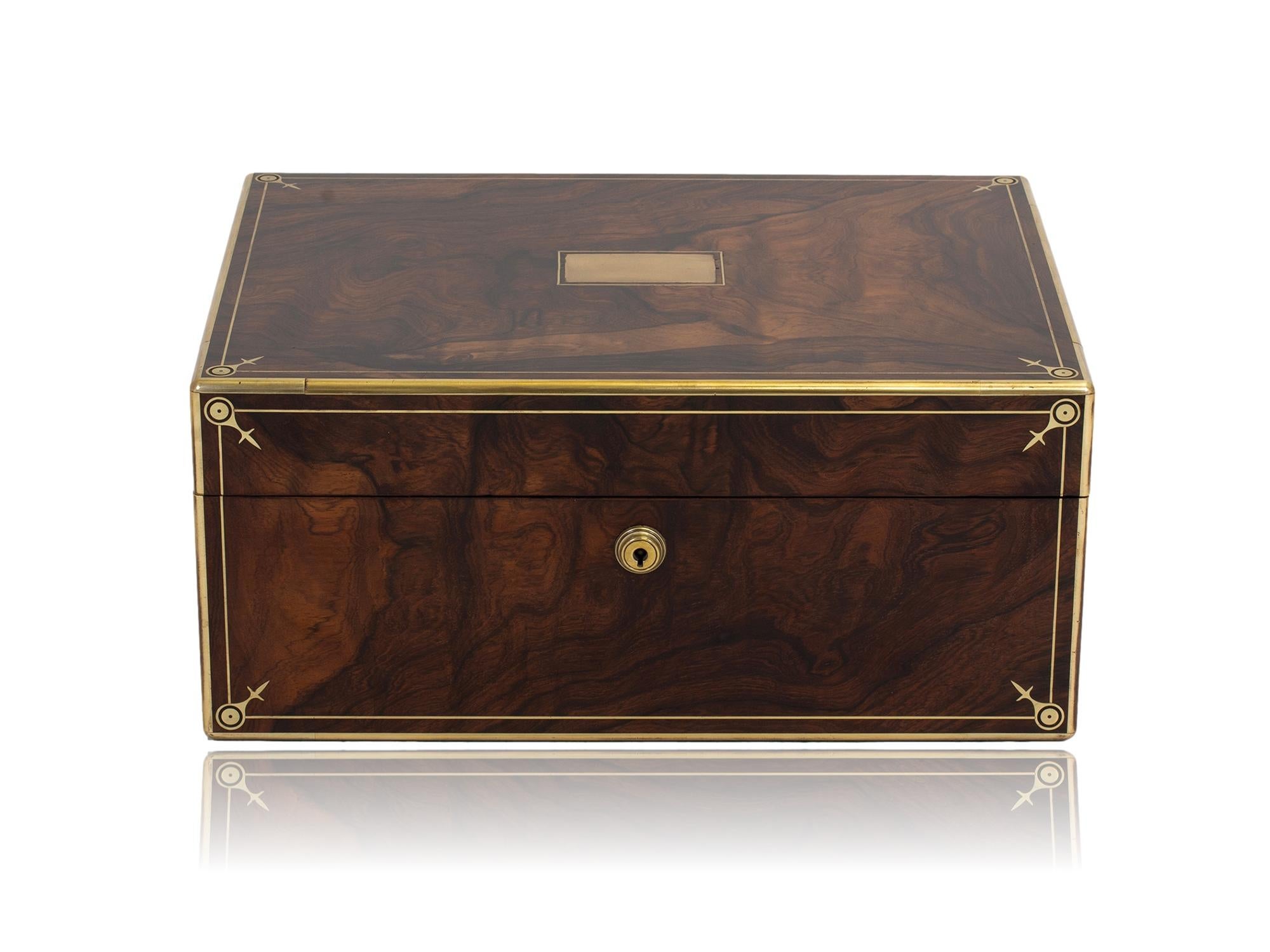 Inlay Antique Georgian English Rosewood Jewellery Box by Edwards For Sale