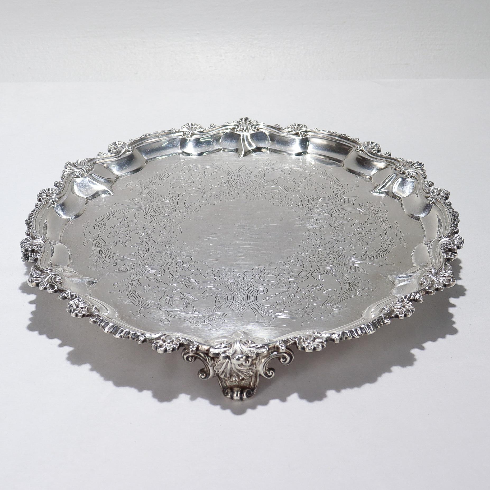 Plata de ley inglesa georgiana antigua 10 3/4 pulg. Salvilla de Ebenezer Coker Georgiano en venta