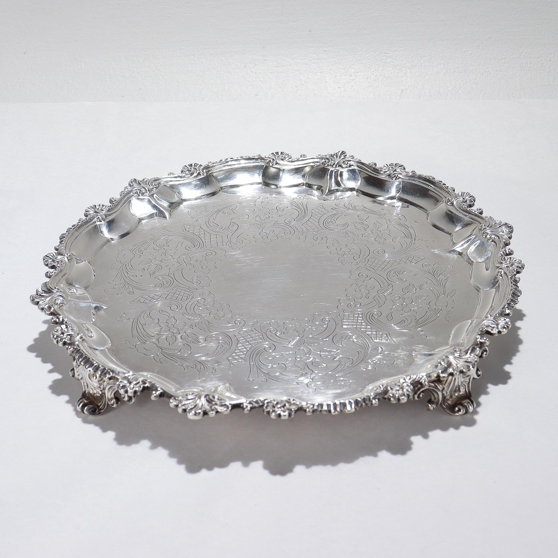 Plata de ley inglesa georgiana antigua 10 3/4 pulg. Salvilla de Ebenezer Coker Británico en venta