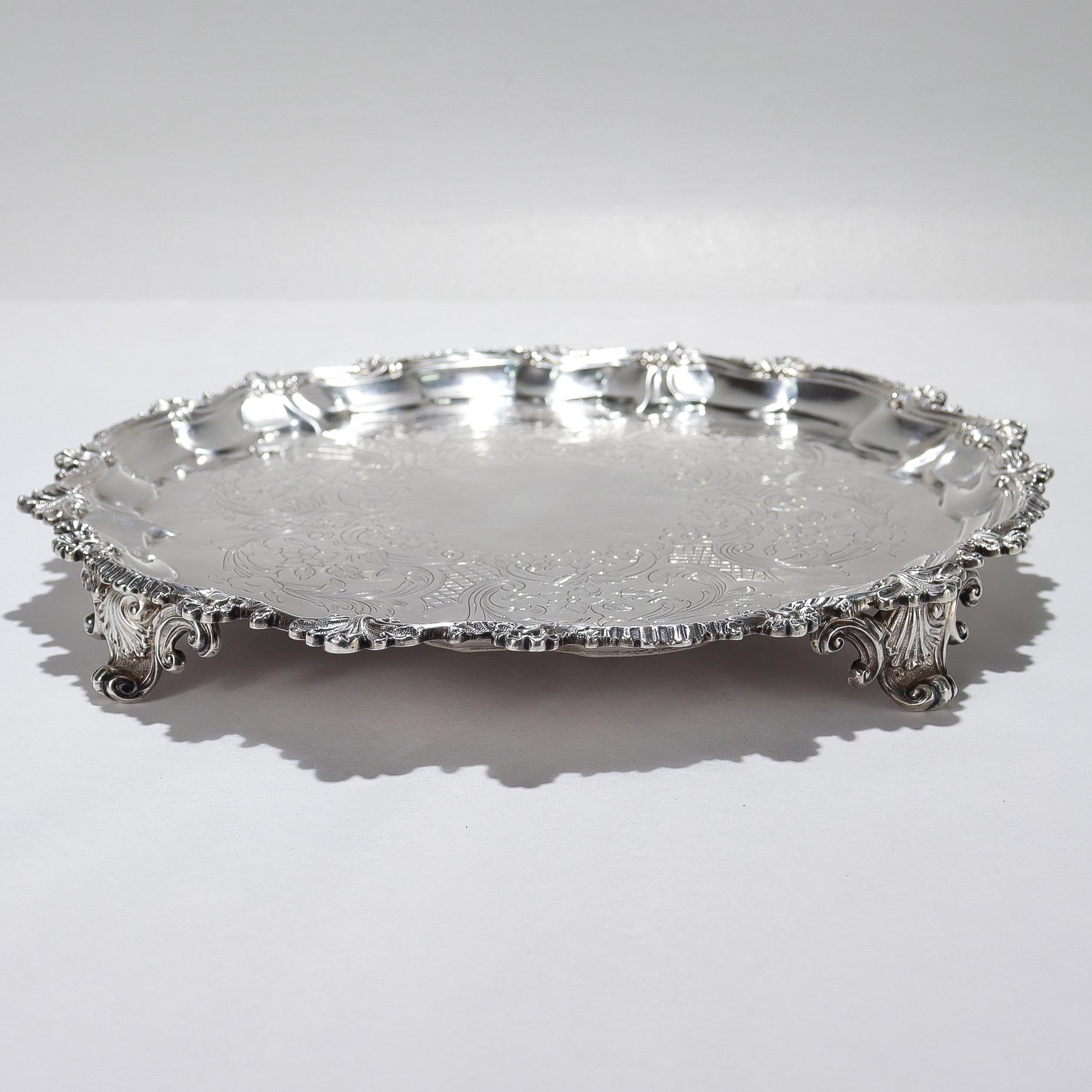 Plata de ley inglesa georgiana antigua 10 3/4 pulg. Salvilla de Ebenezer Coker en Bueno estado para la venta en Philadelphia, PA