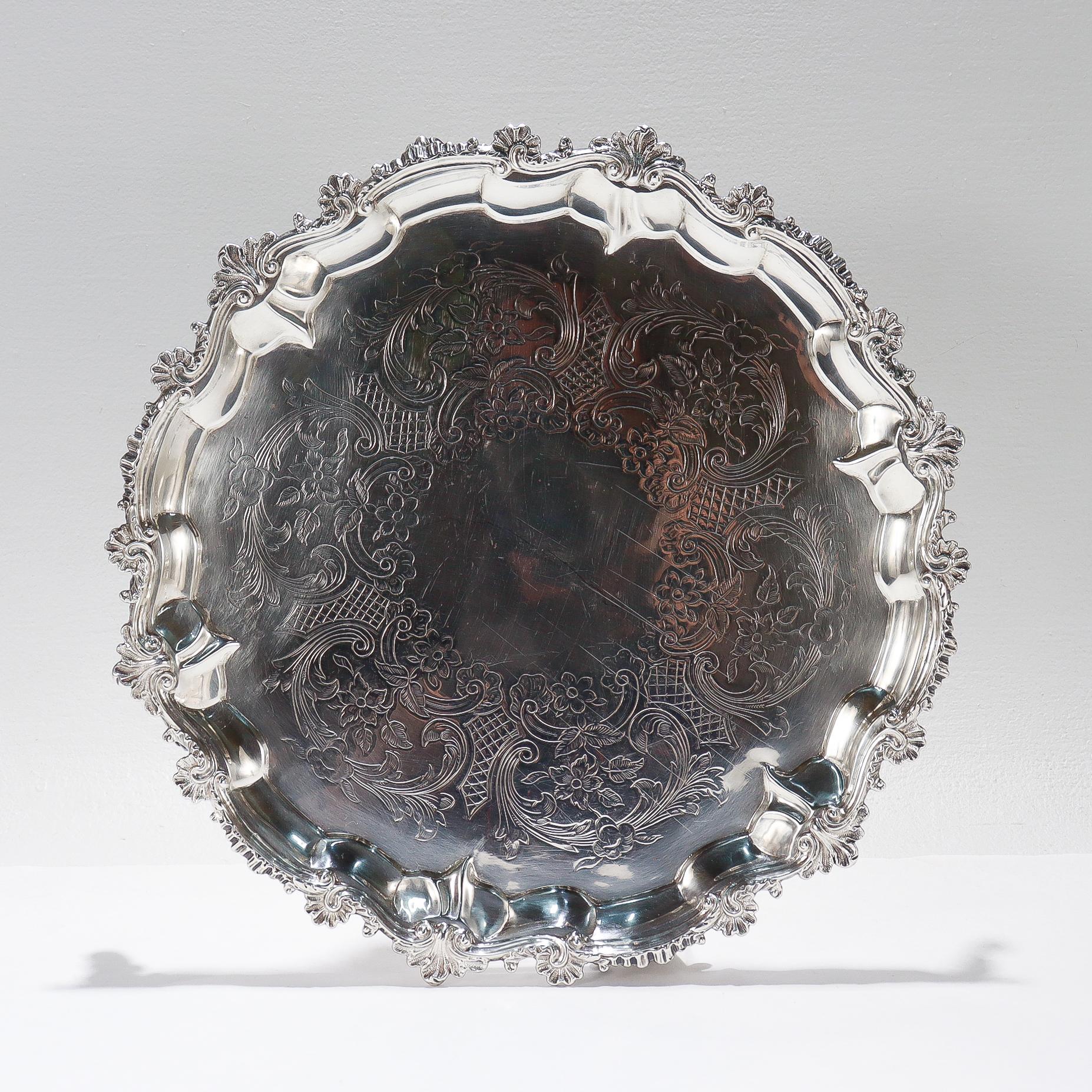 Plata de ley inglesa georgiana antigua 10 3/4 pulg. Salvilla de Ebenezer Coker en venta 1