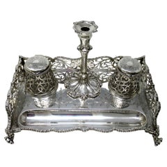 Antique Georgian English Sterling Silver Desk Inkstand Charles Thomas Fox 1853