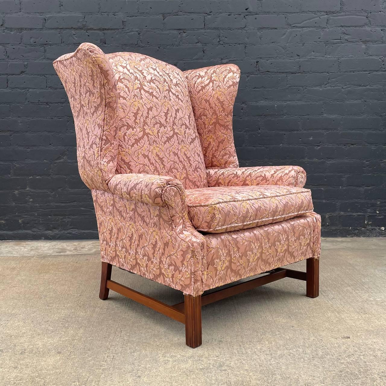 Antique Georgian English Style Wing Back Lounge Chair

Designer: Unknown
Country: United Stated
Manufacturer: Unknown
Materials: Original Upholstery, Mahogany 
Style: American Antique
Year: 1940’s

$1,895 

Dimensions:
46”H x 36”W x