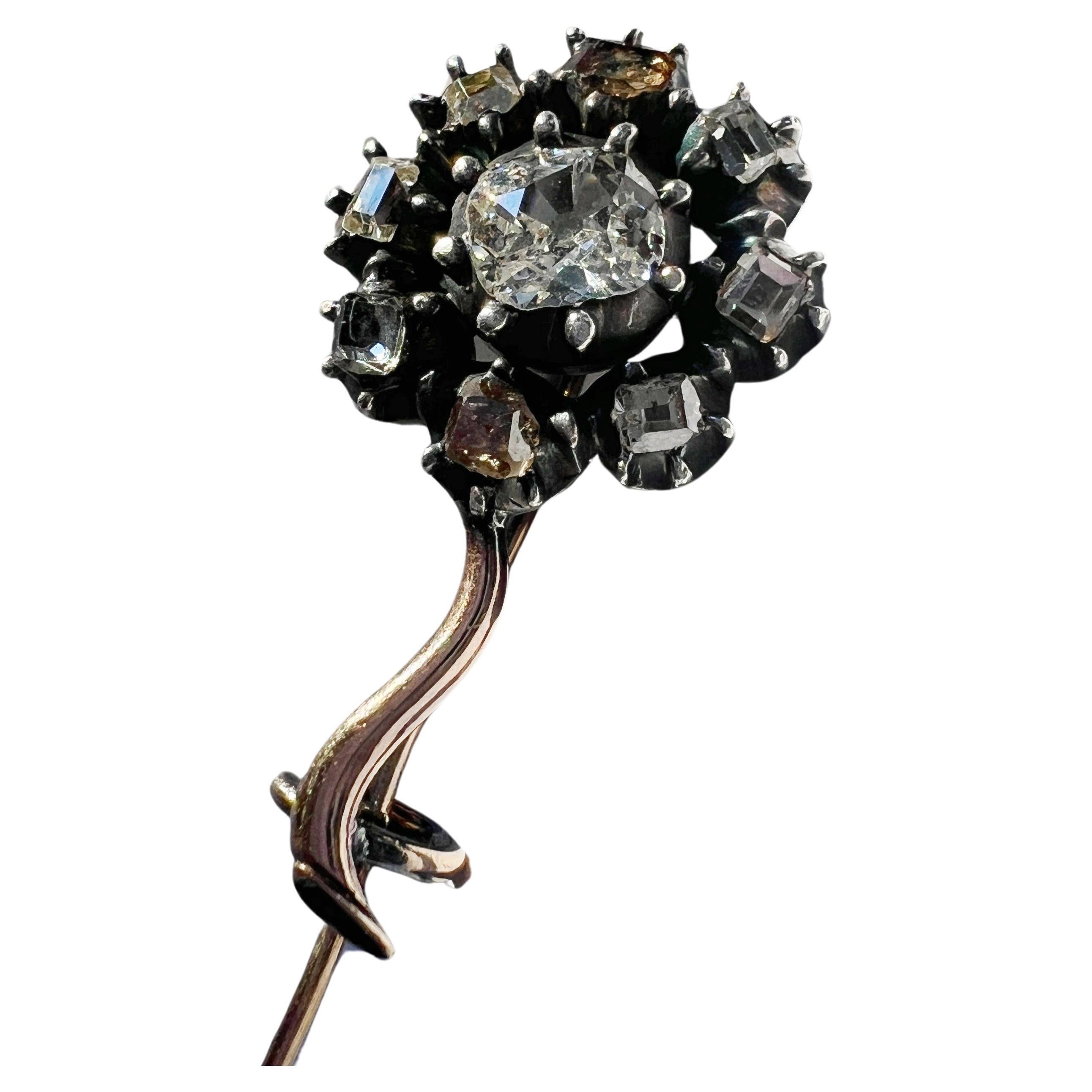 Antique Georgian era diamond flower pin brooch