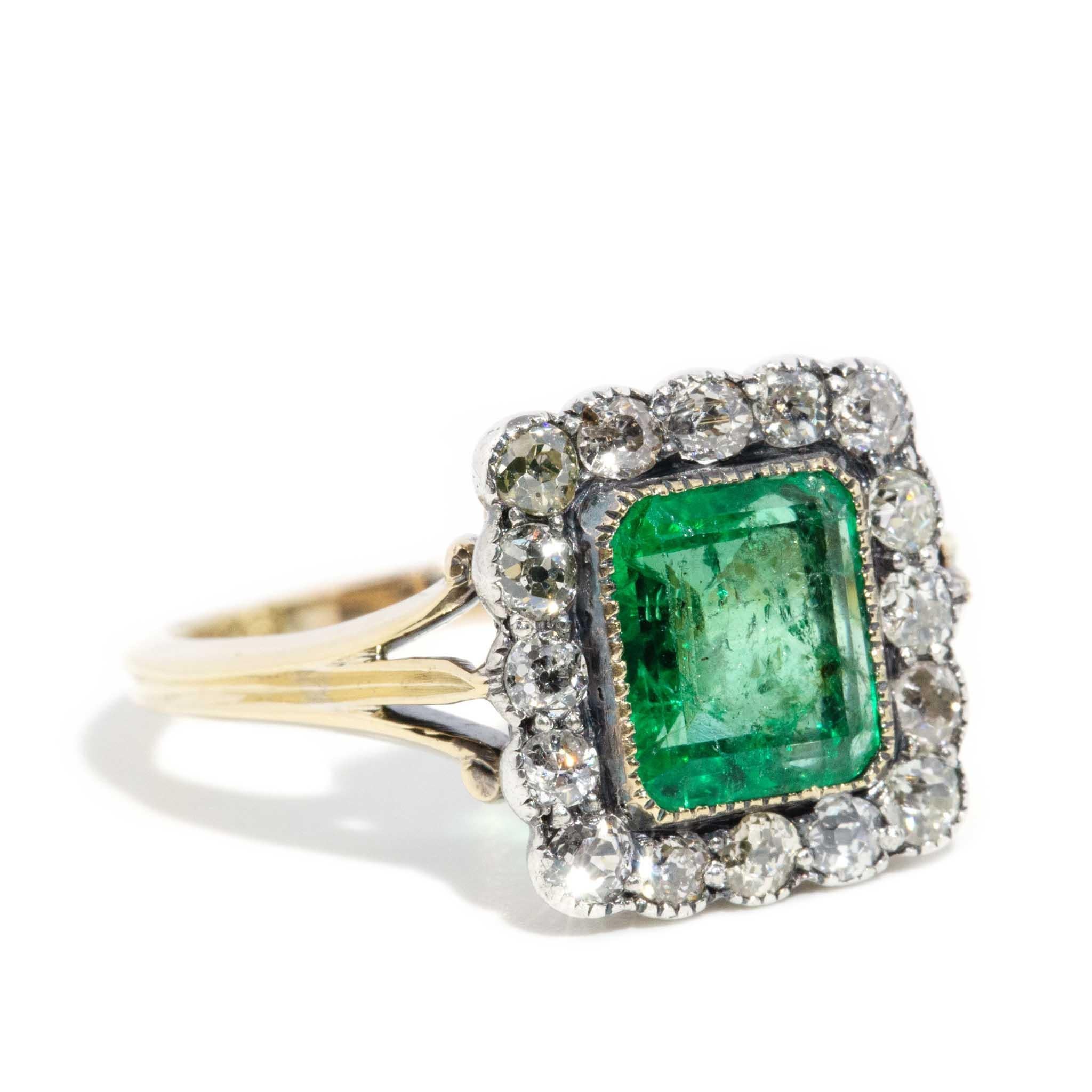 Antique Georgian Era Emerald and Diamond Ring 18 Carat Yellow Gold For ...