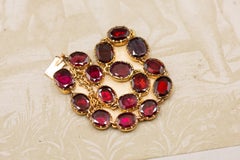 Antique Georgian Era English Foiled Flat Cut Garnet 15K Gold Bracelet
