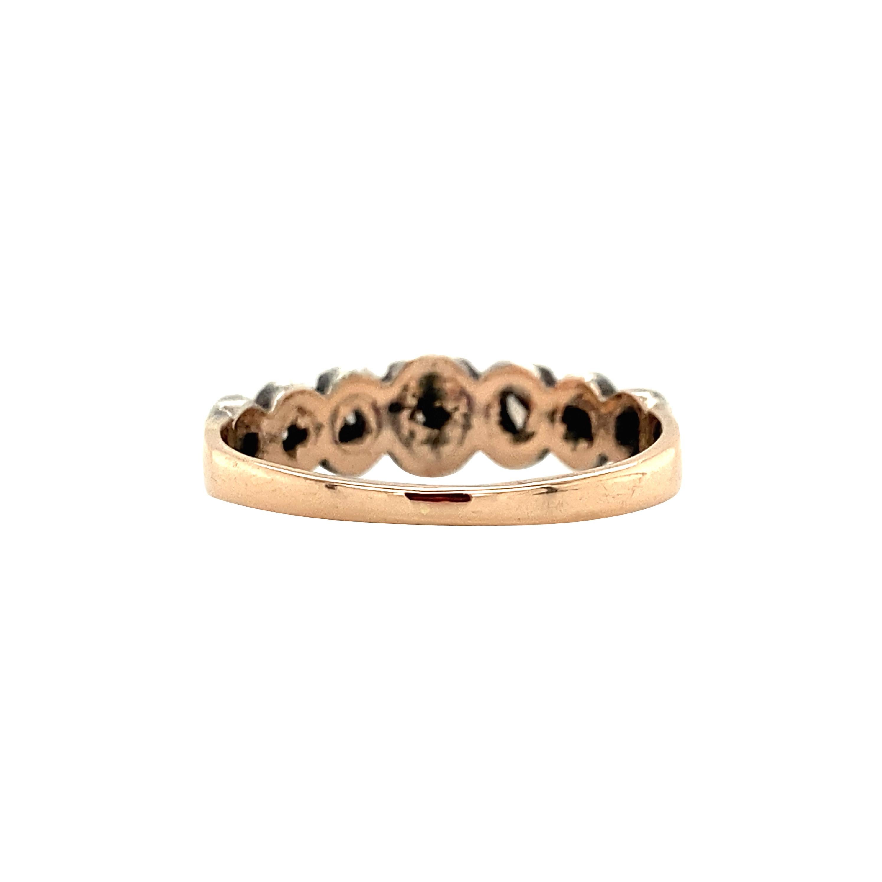Antique Georgian-Era Half-Hoop Rose Cut Diamond Ring 14K Rose Gold & Silver In Good Condition In AMSTERDAM, NL
