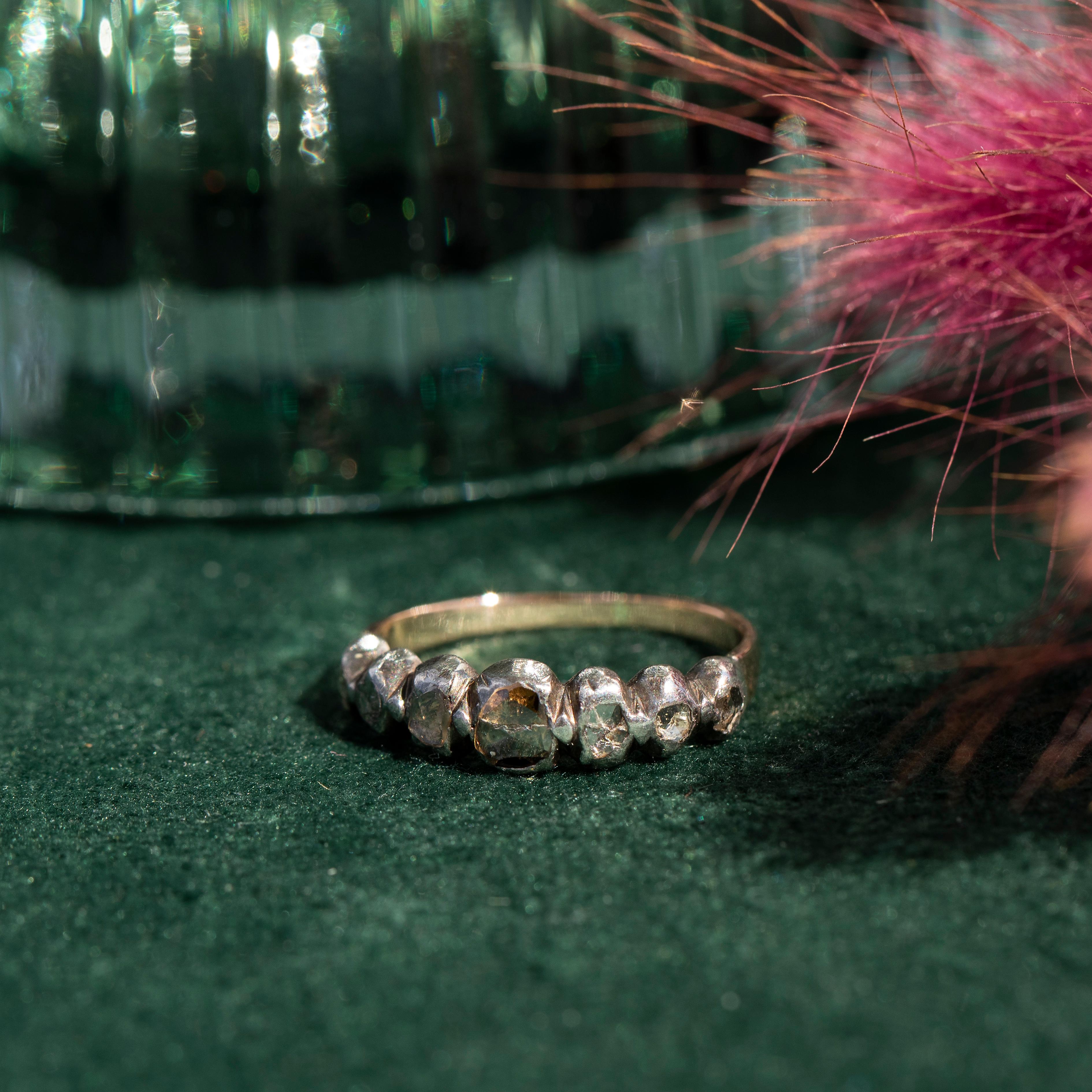 Antique Georgian-Era Half-Hoop Rose Cut Diamond Ring 14K Rose Gold & Silver 2