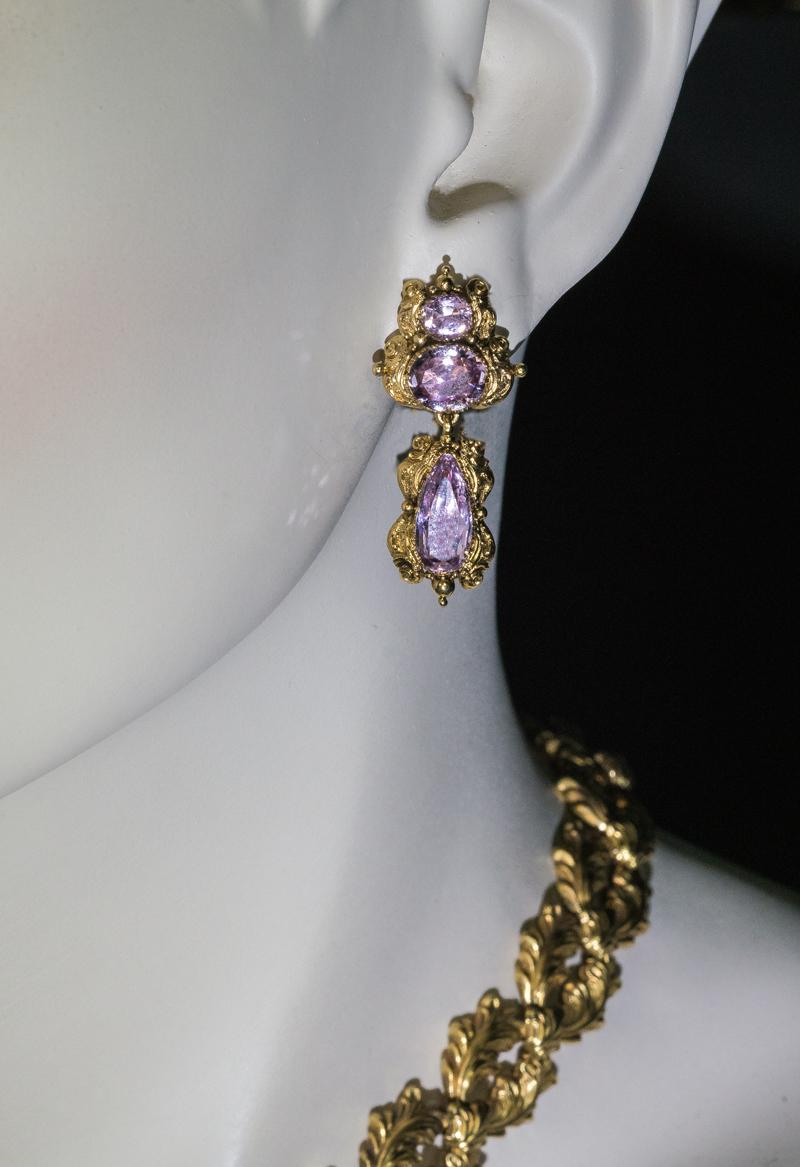 Antique Georgian Era Pink Topaz Gold Necklace and Earrings 2