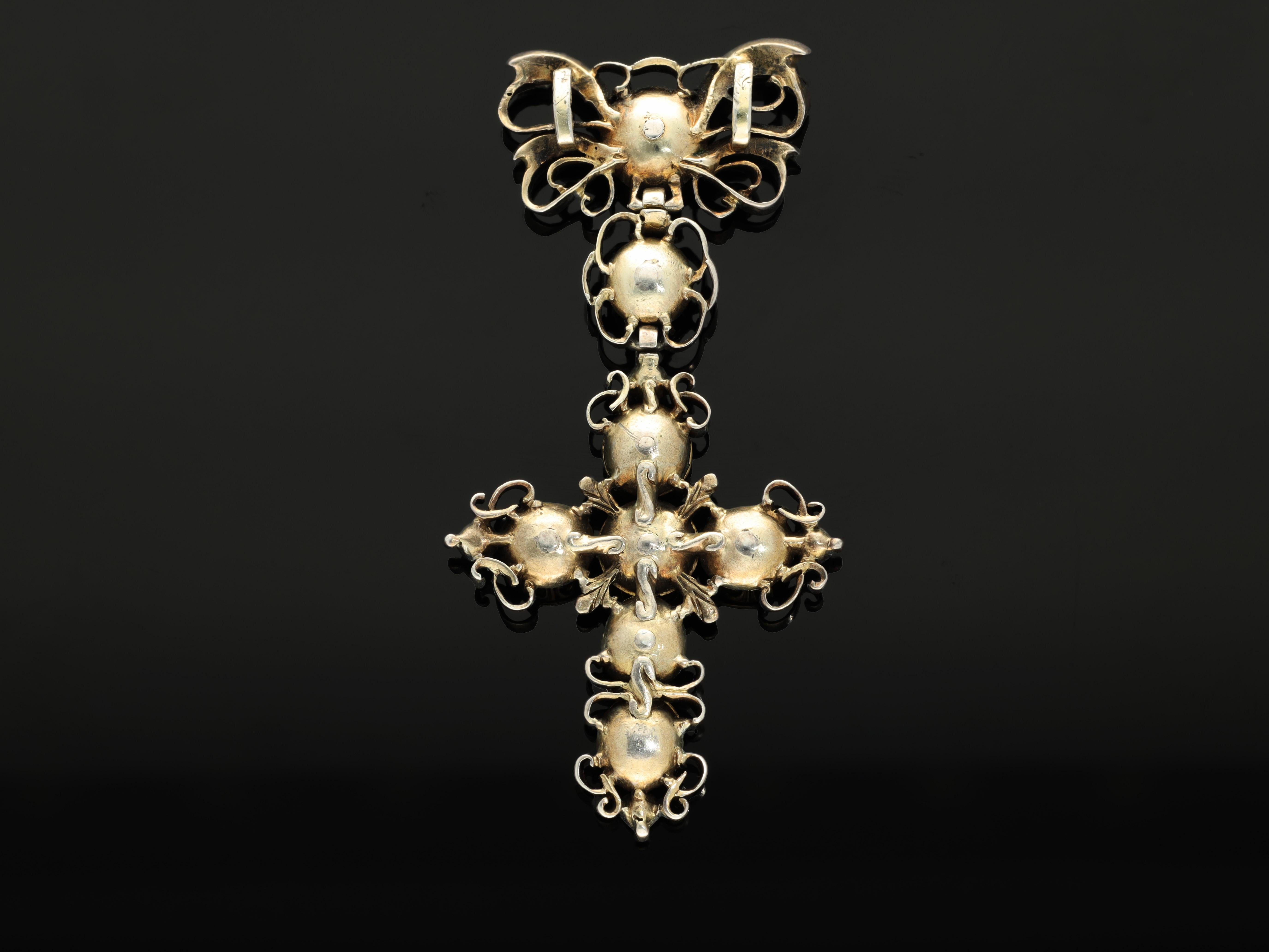 Antique Georgian Era Rococo Bow Burma Untreated Ruby Cross, 18th Century Jewelry 3