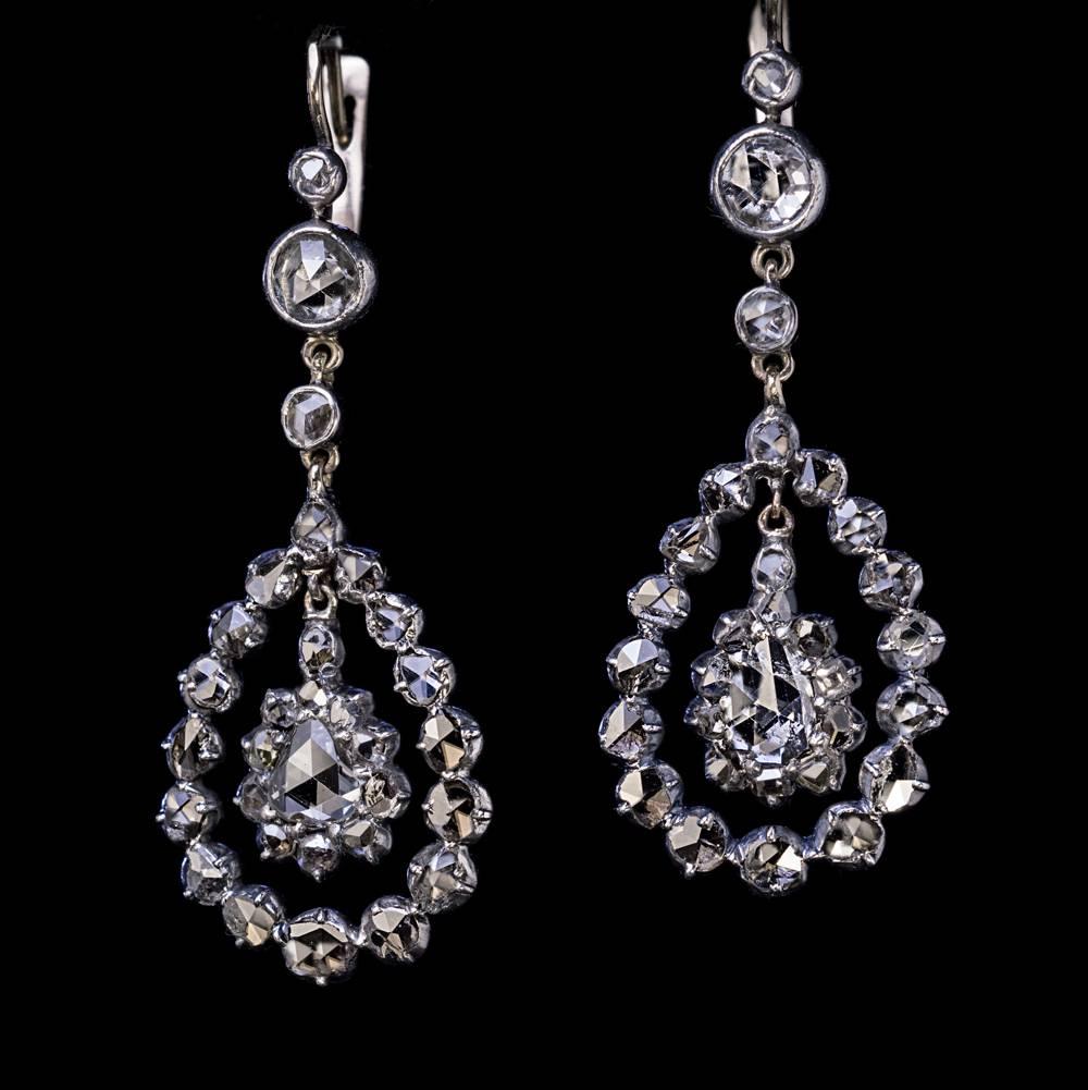 Women's Antique Georgian Era Rose Cut Diamond Earrings