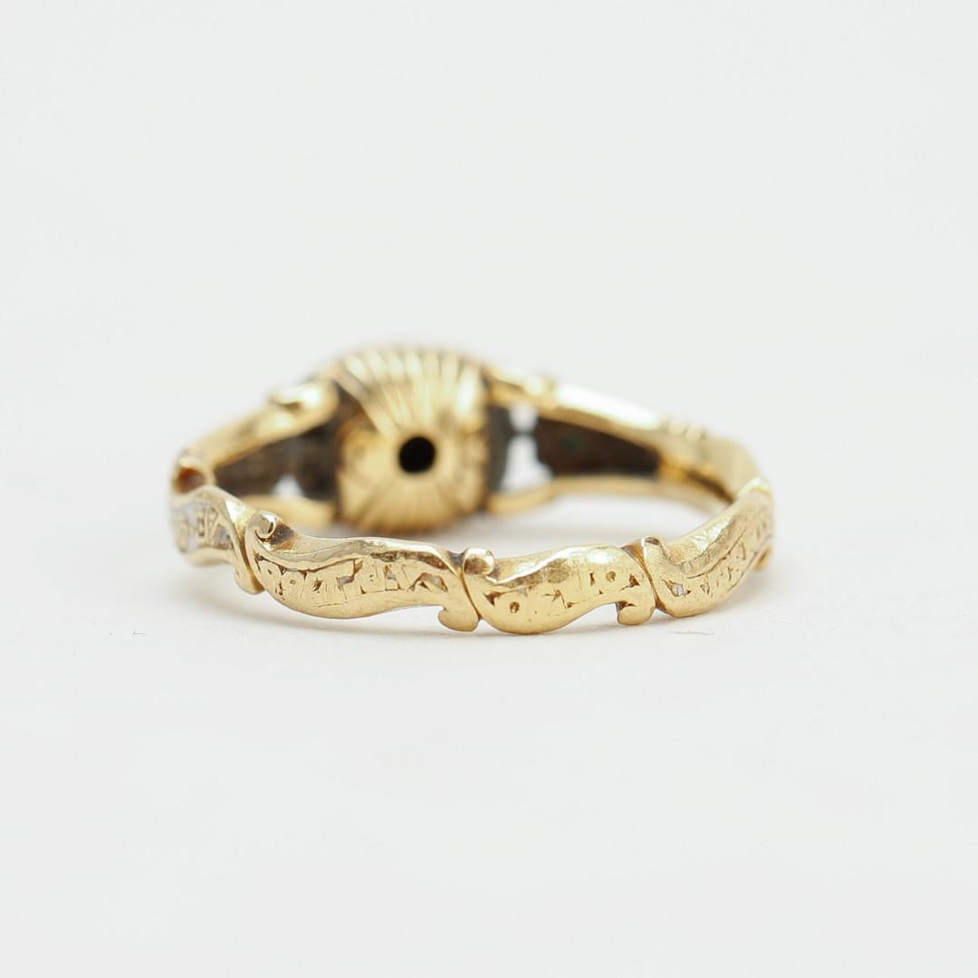Antique Georgian Era White Enamel Rococo Ring, Mourning 1700s 18th Century Ring For Sale 6