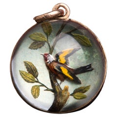 Antique Georgian Essex Crystal Bird Charm, Gold Memento Mori Braided Hair Charm