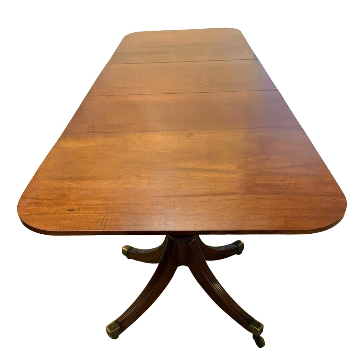 Antique Georgian Figured Mahogany 3 Pillar Extending Dining Table Circa 1800 For Sale