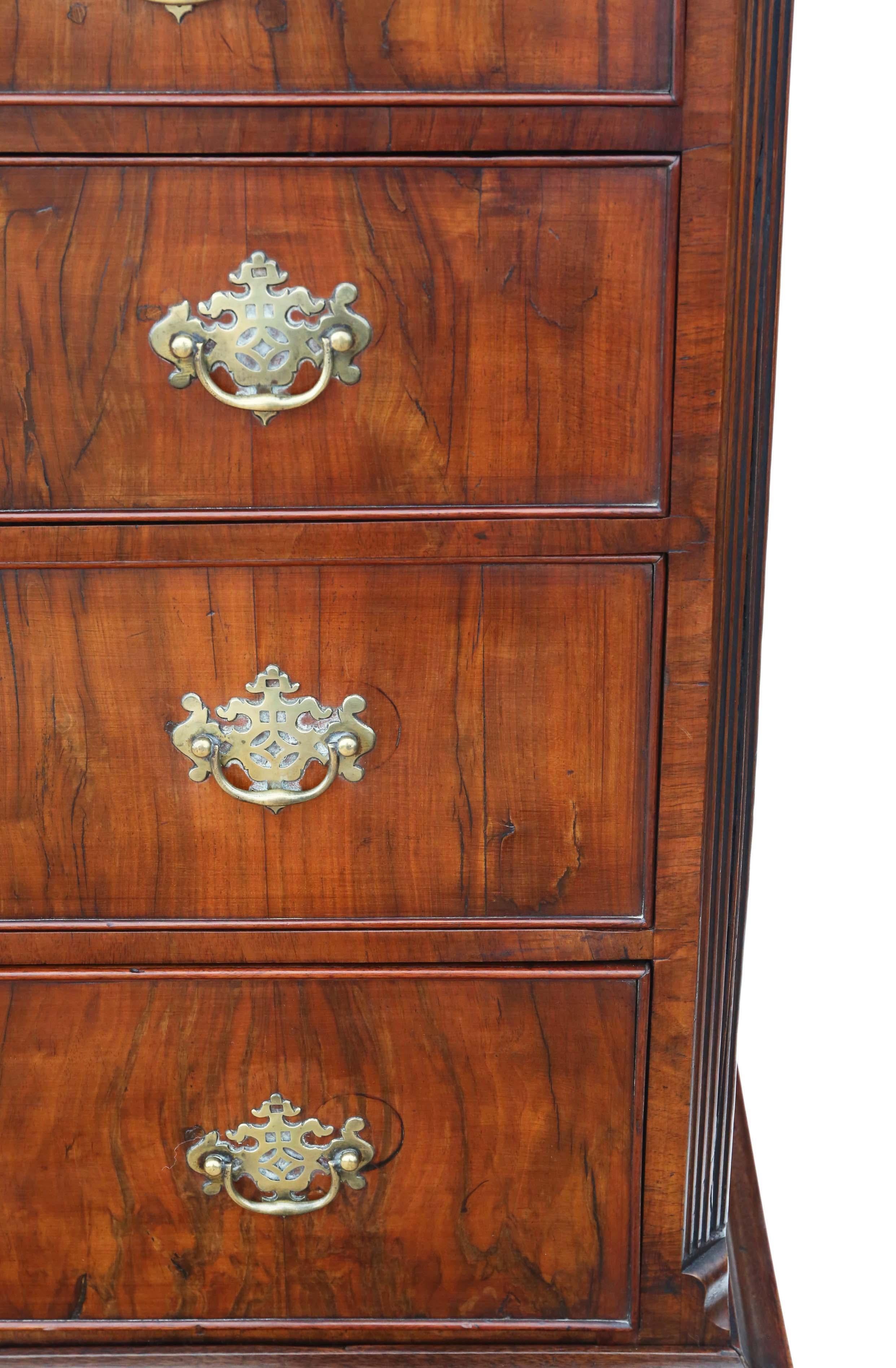18th Century and Earlier Antique Georgian Figured Walnut Chest of Drawers on Stand from the 18th Century For Sale