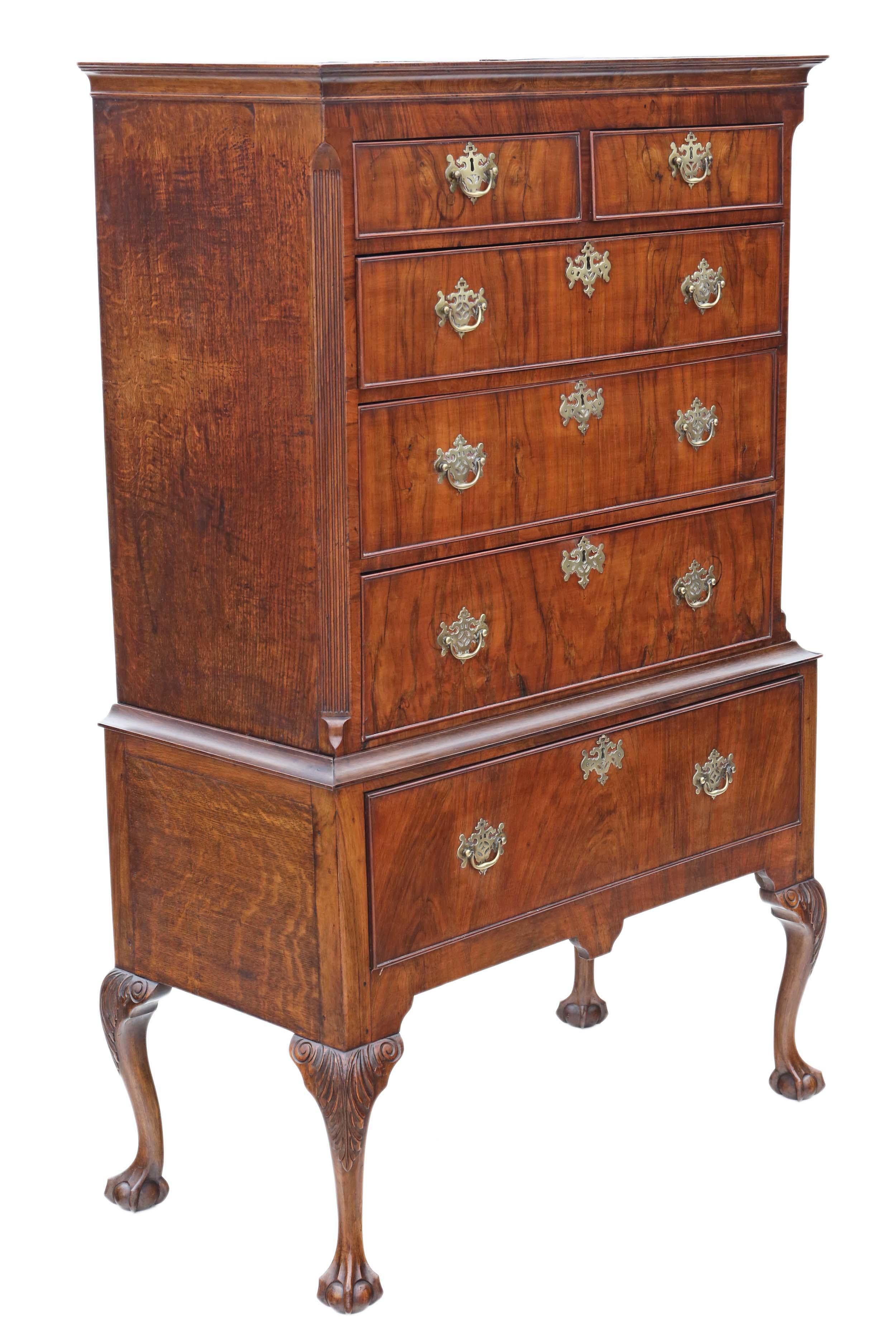 Antique Georgian Figured Walnut Chest of Drawers on Stand from the 18th Century For Sale 3