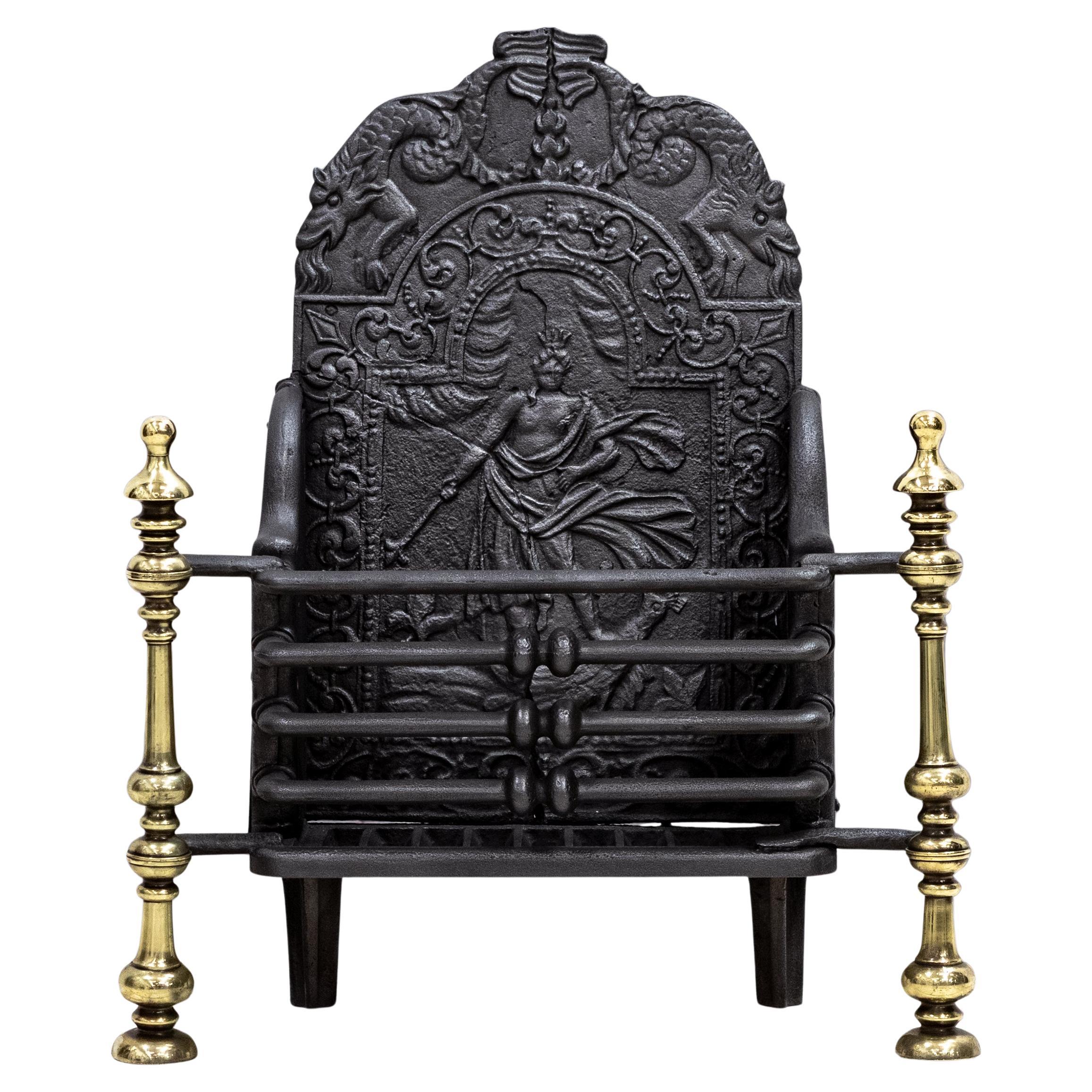 Antique Georgian Fire Basket with Brass Finials For Sale