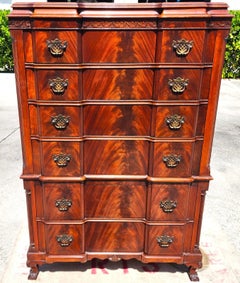 Antique Georgian Flame Mahogany Block Front Highboy Dresser