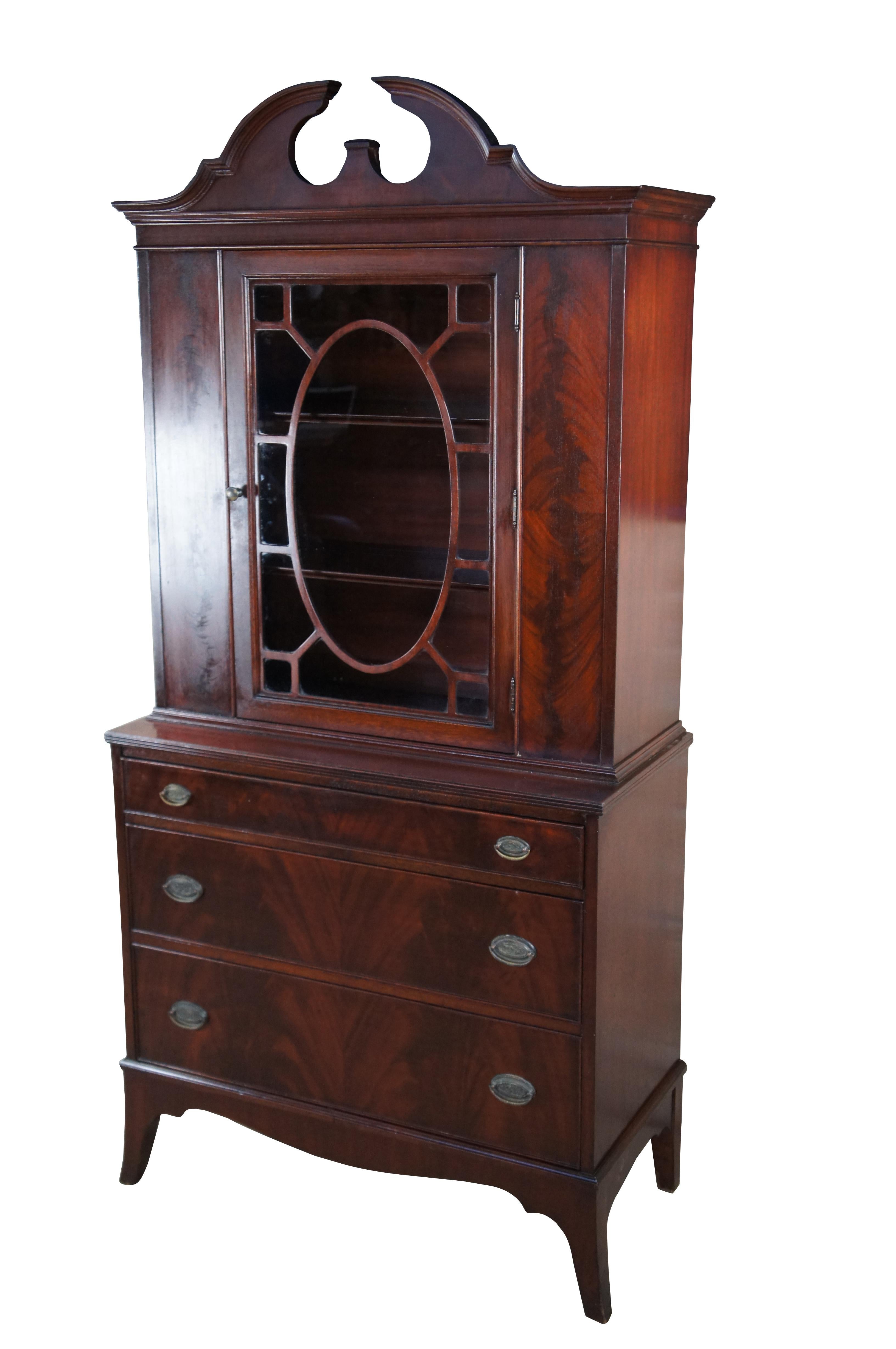 Antique Georgian Flame Mahogany Cupboard China Curio Cabinet Hutch 76