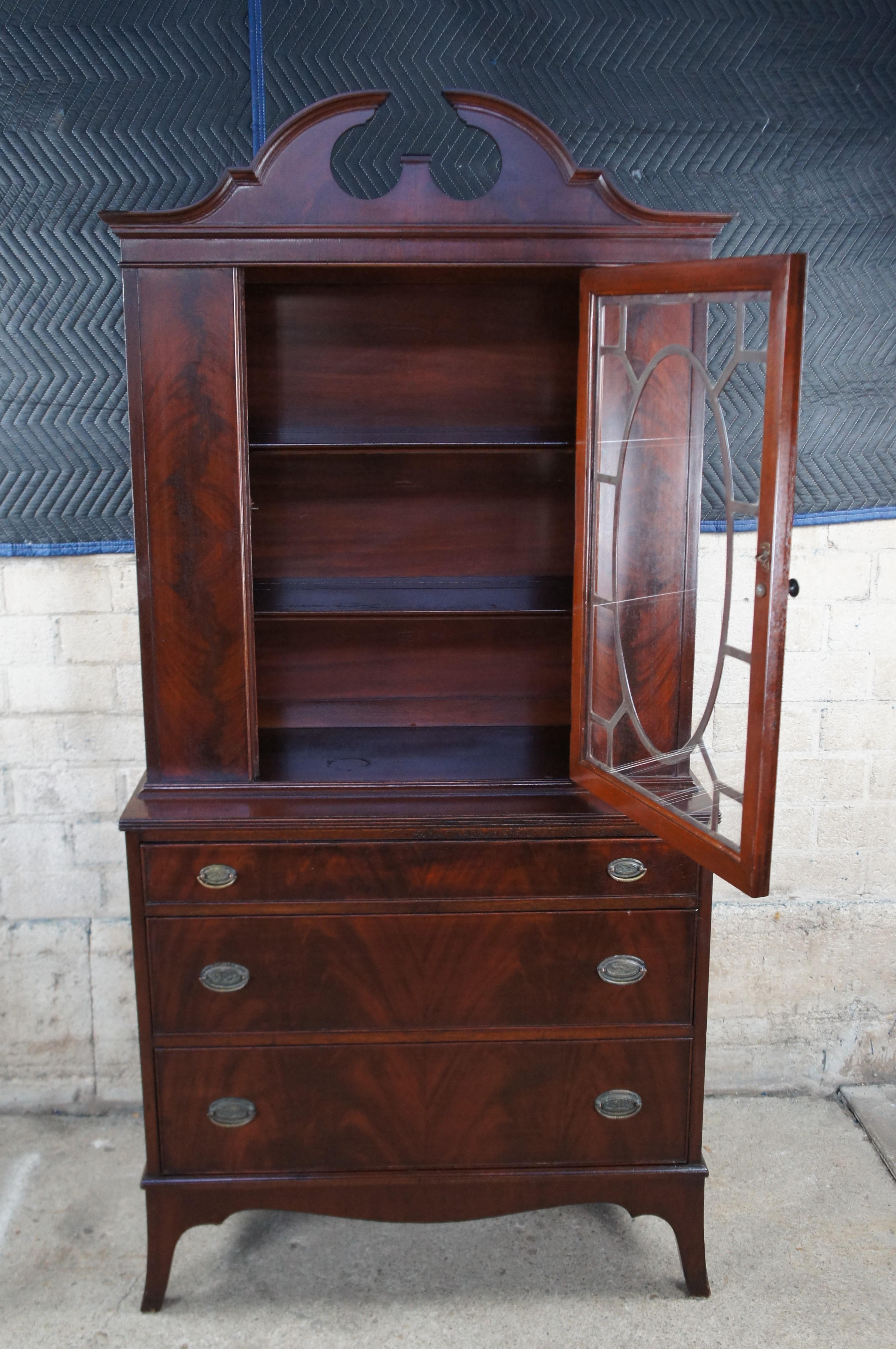 20th Century Antique Georgian Flame Mahogany Cupboard China Curio Cabinet Hutch 76