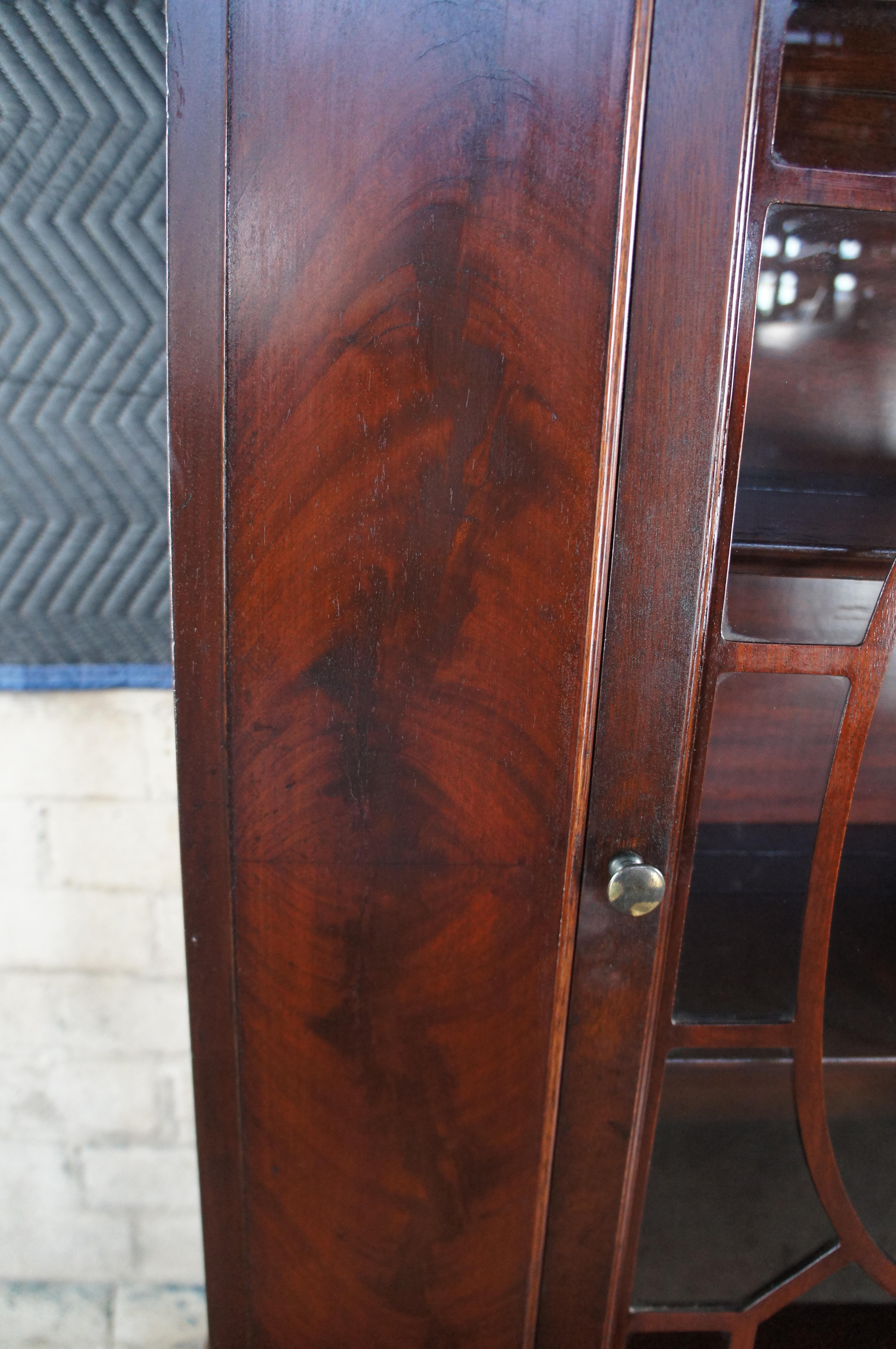 Antique Georgian Flame Mahogany Cupboard China Curio Cabinet Hutch 76