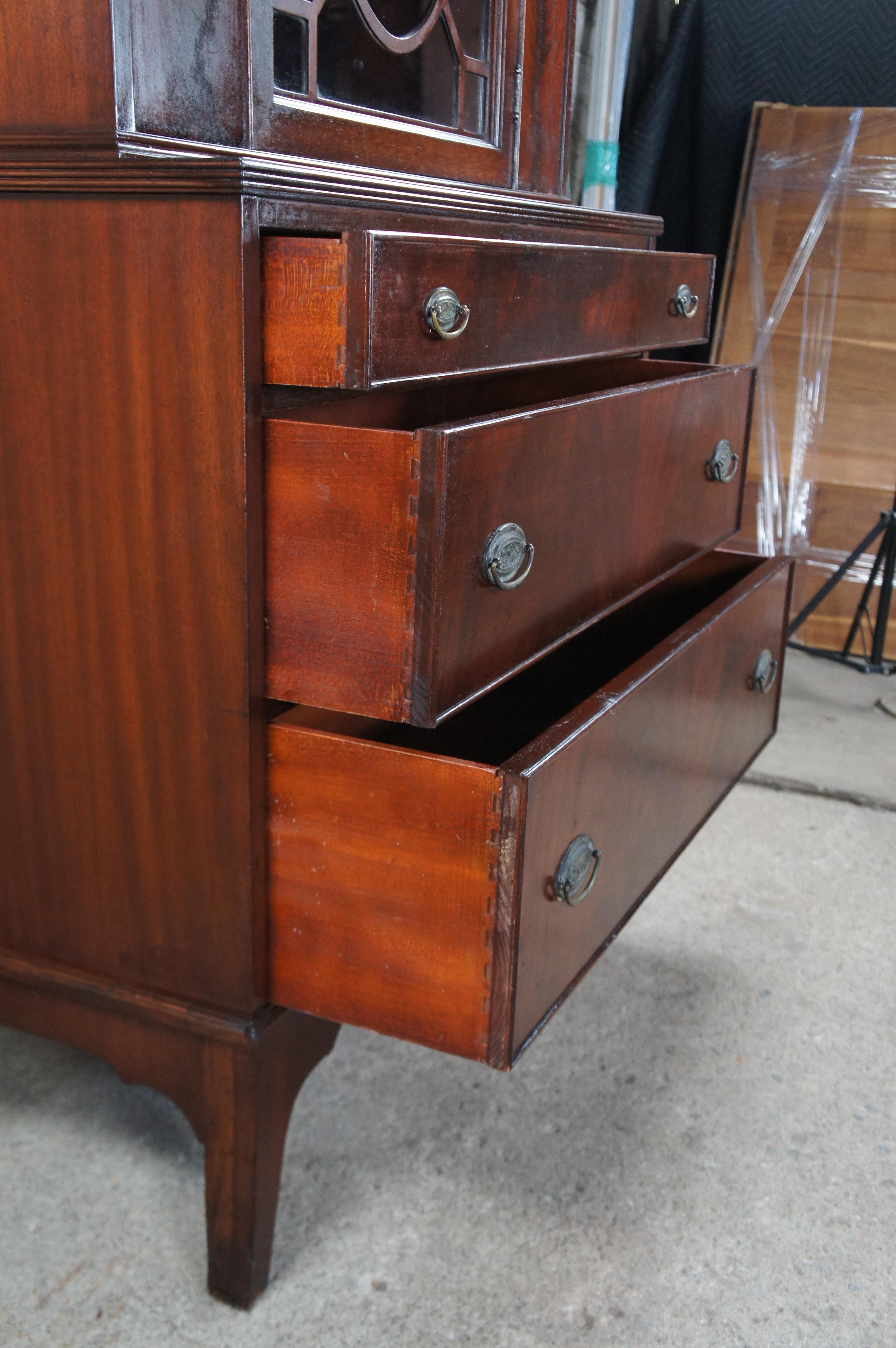 Antique Georgian Flame Mahogany Cupboard China Curio Cabinet Hutch 76