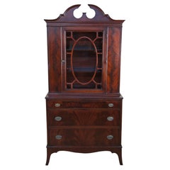 Antique Georgian Flame Mahogany Cupboard China Curio Cabinet Hutch 76"