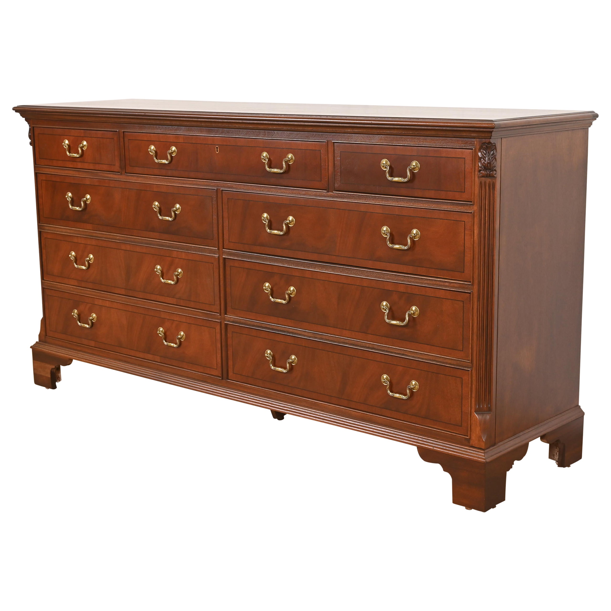 Antique Georgian Flame Mahogany Dresser or Chest of Drawers, Newly Refinished