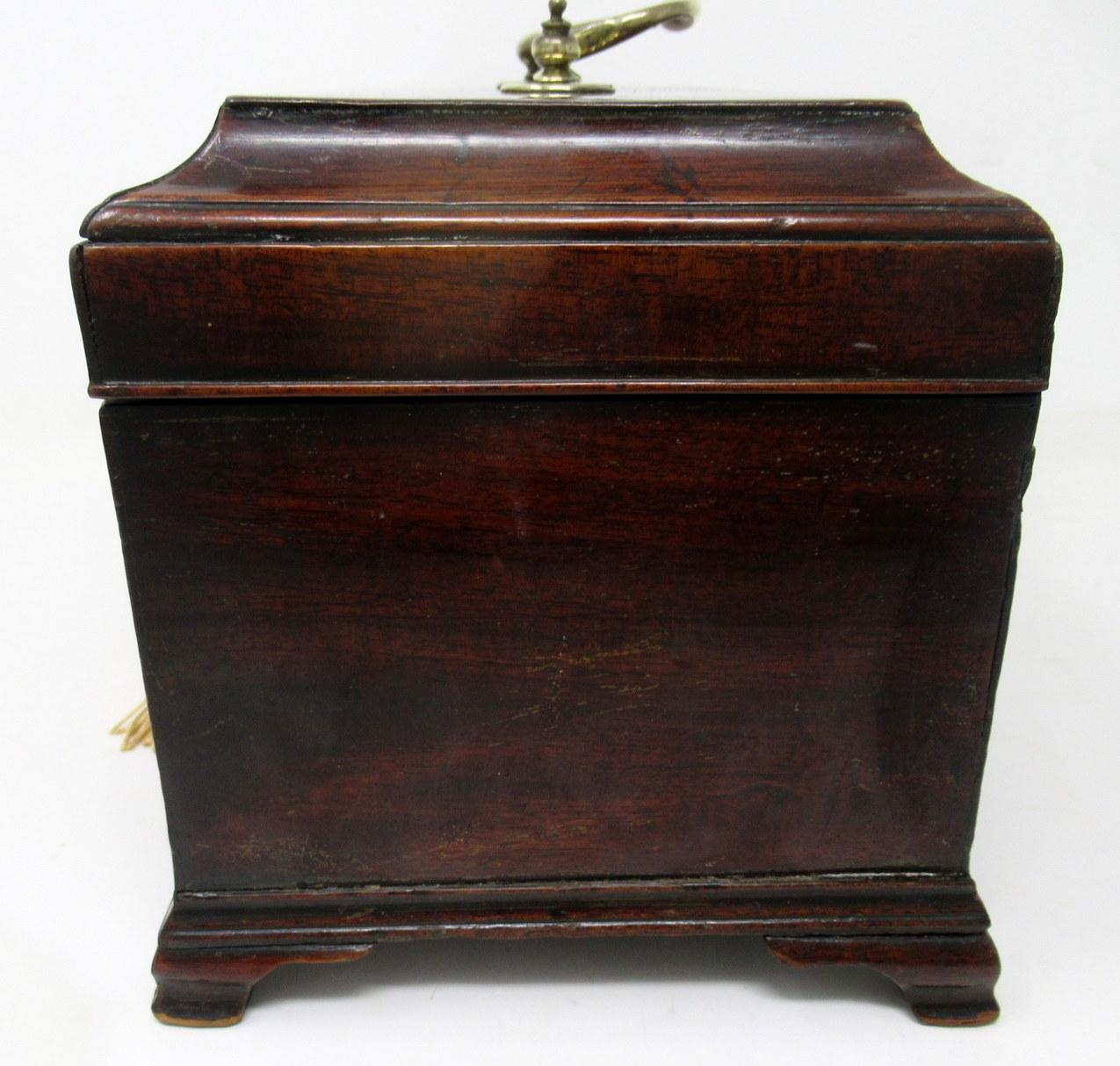 Brass Antique Georgian Flame Mahogany English Double Tea Caddy Box Late 18th Century