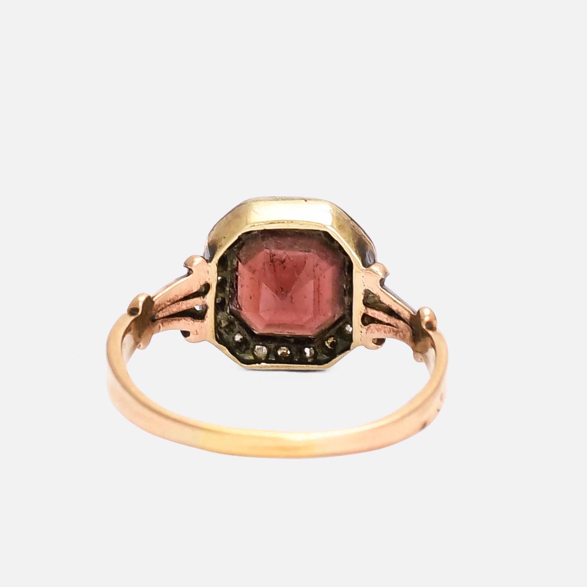 Octagon Cut Antique Georgian Flat-Cut Garnet Diamond Cluster Ring