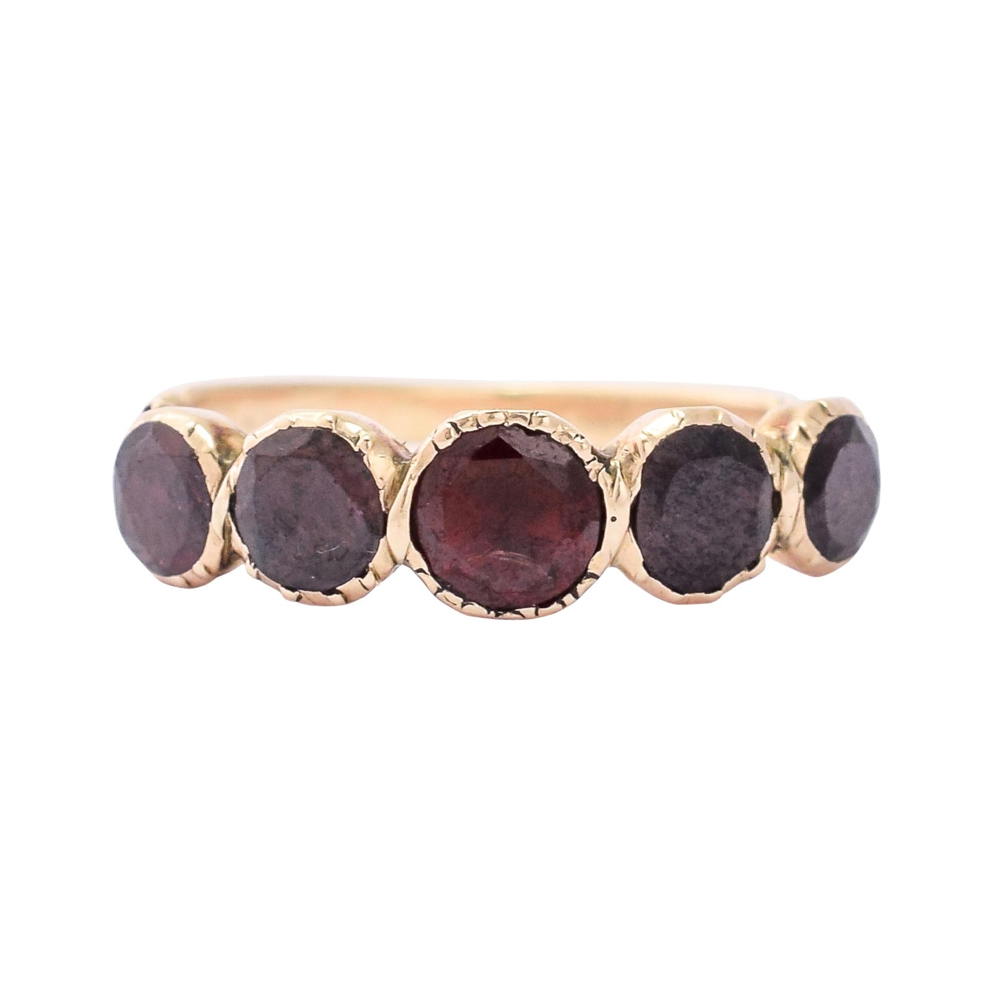 Antique Georgian Flat-Cut Garnet Half Hoop Ring