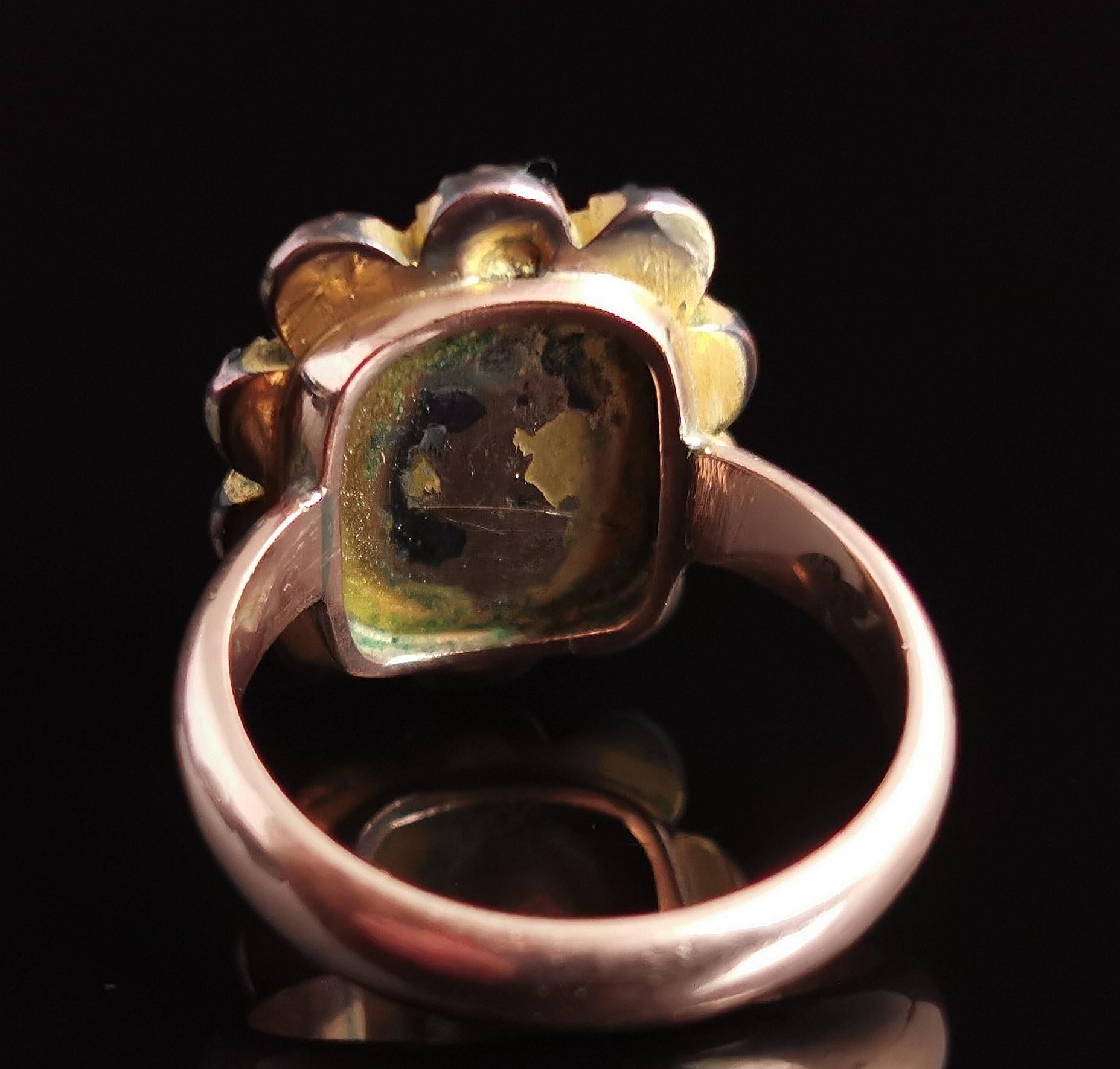 Antique Georgian Flat Cut Garnet Mourning Ring, 9k Gold 6