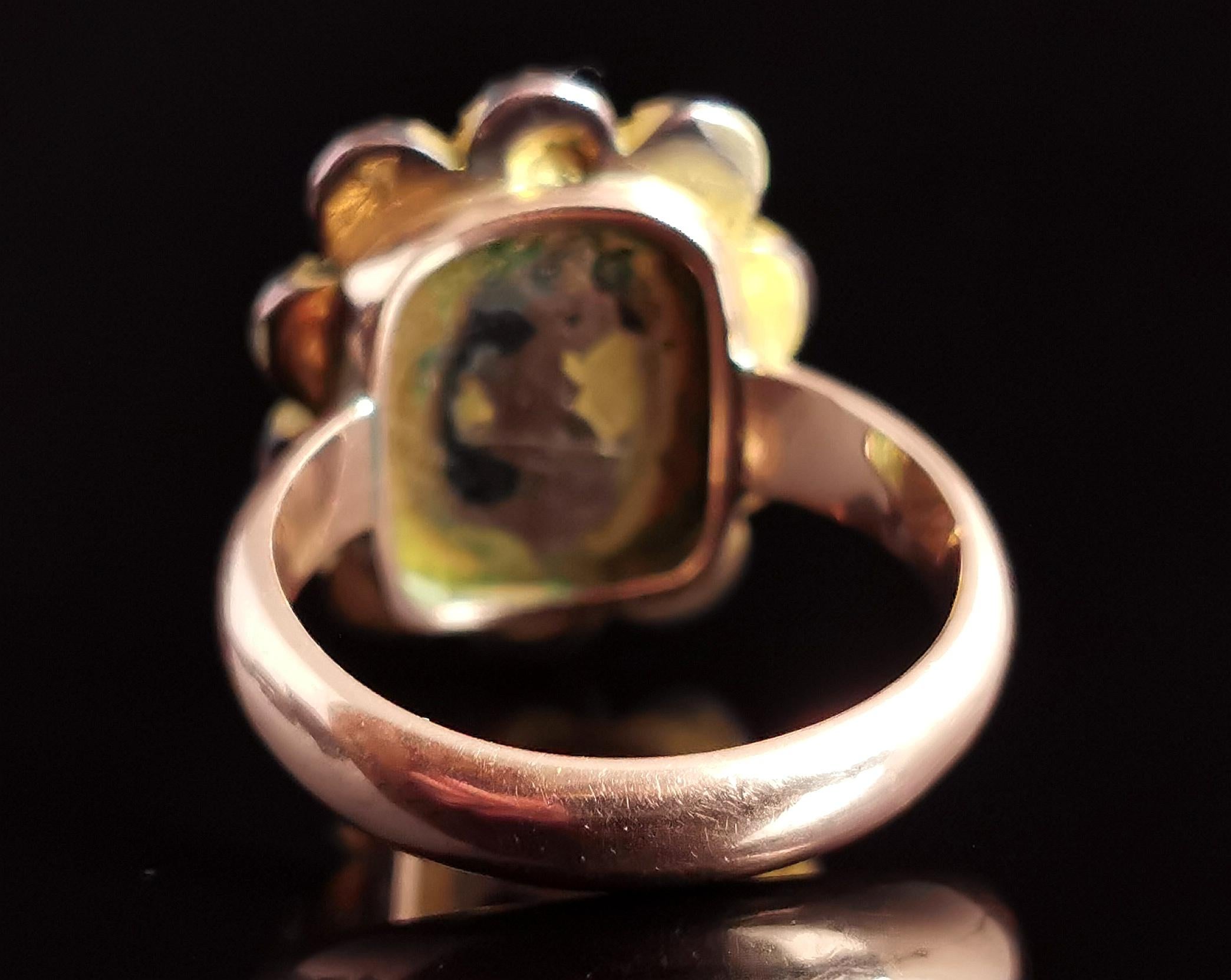 Antique Georgian Flat Cut Garnet Mourning Ring, 9k Gold 8