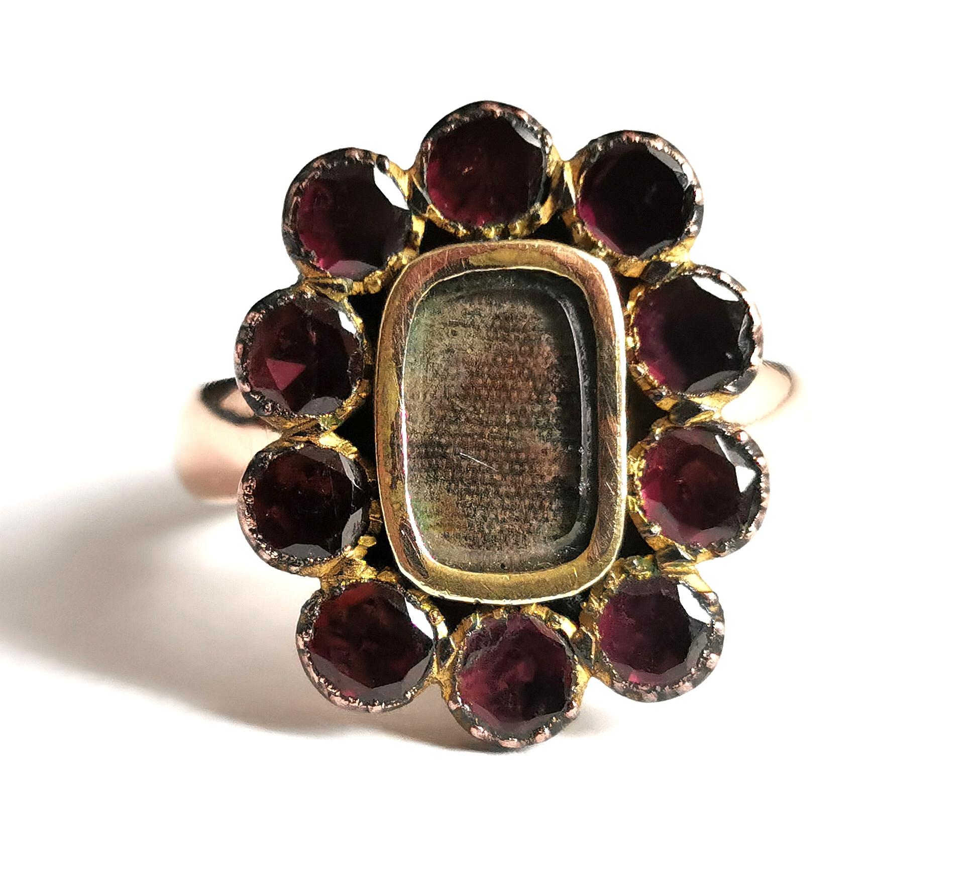 Antique Georgian Flat Cut Garnet Mourning Ring, 9k Gold 12