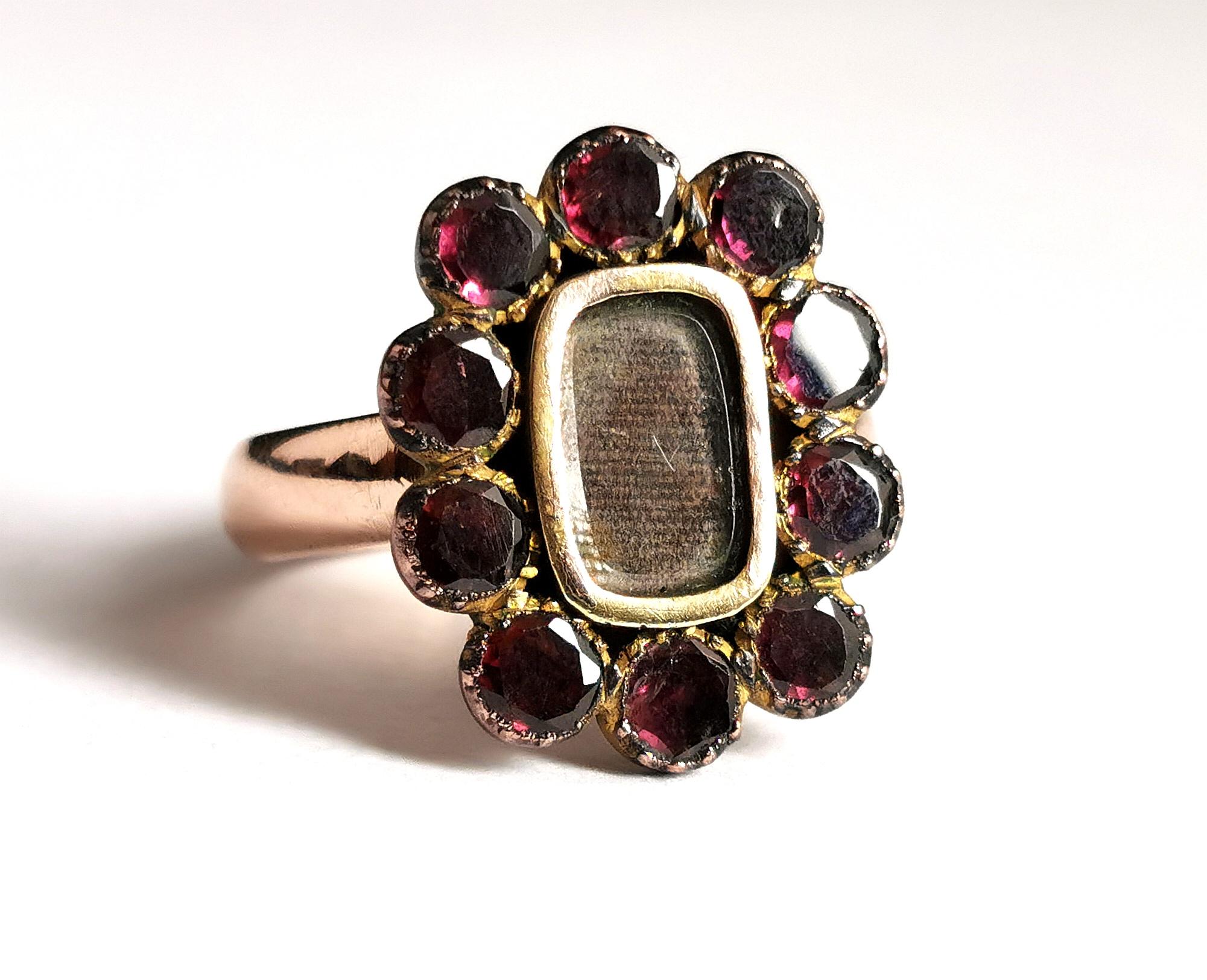 Antique Georgian Flat Cut Garnet Mourning Ring, 9k Gold 13