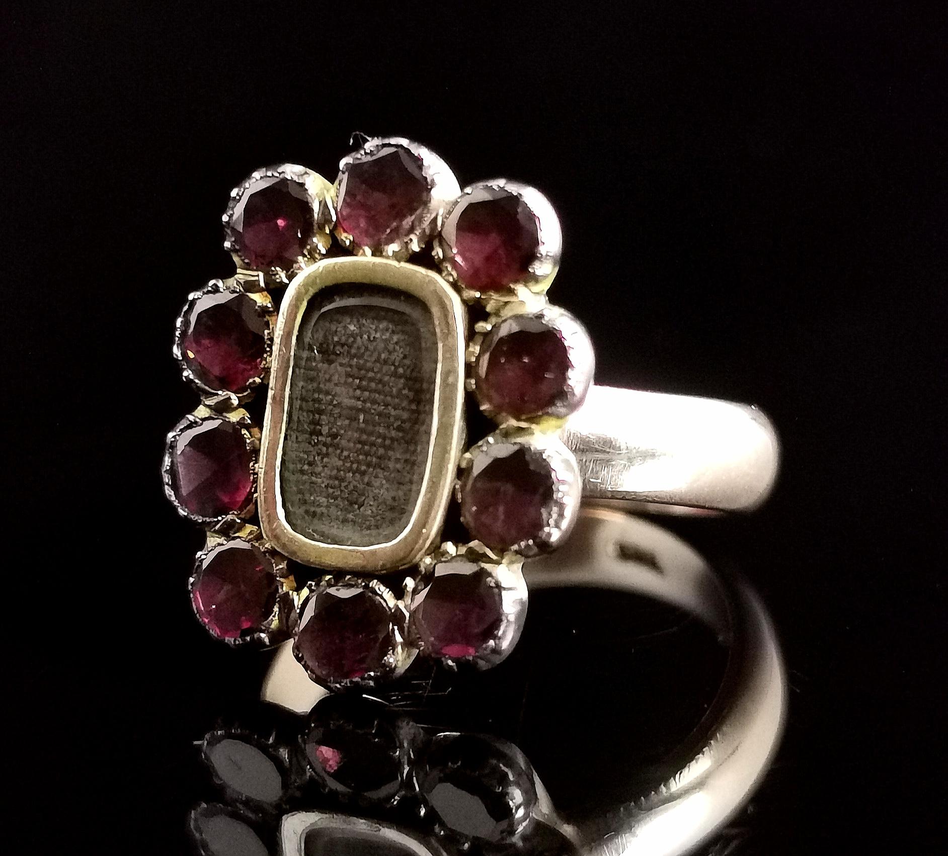 Antique Georgian Flat Cut Garnet Mourning Ring, 9k Gold 1