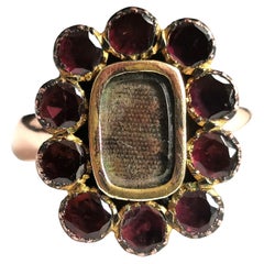 Antique Georgian Flat Cut Garnet Mourning Ring, 9k Gold