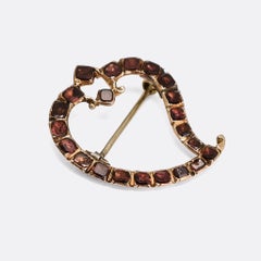 Antique Georgian Flat-Cut Garnet Witch's Heart Brooch