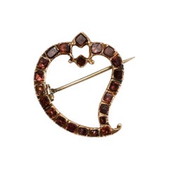 Antique Georgian Flat-Cut Garnet Witch's Heart Brooch