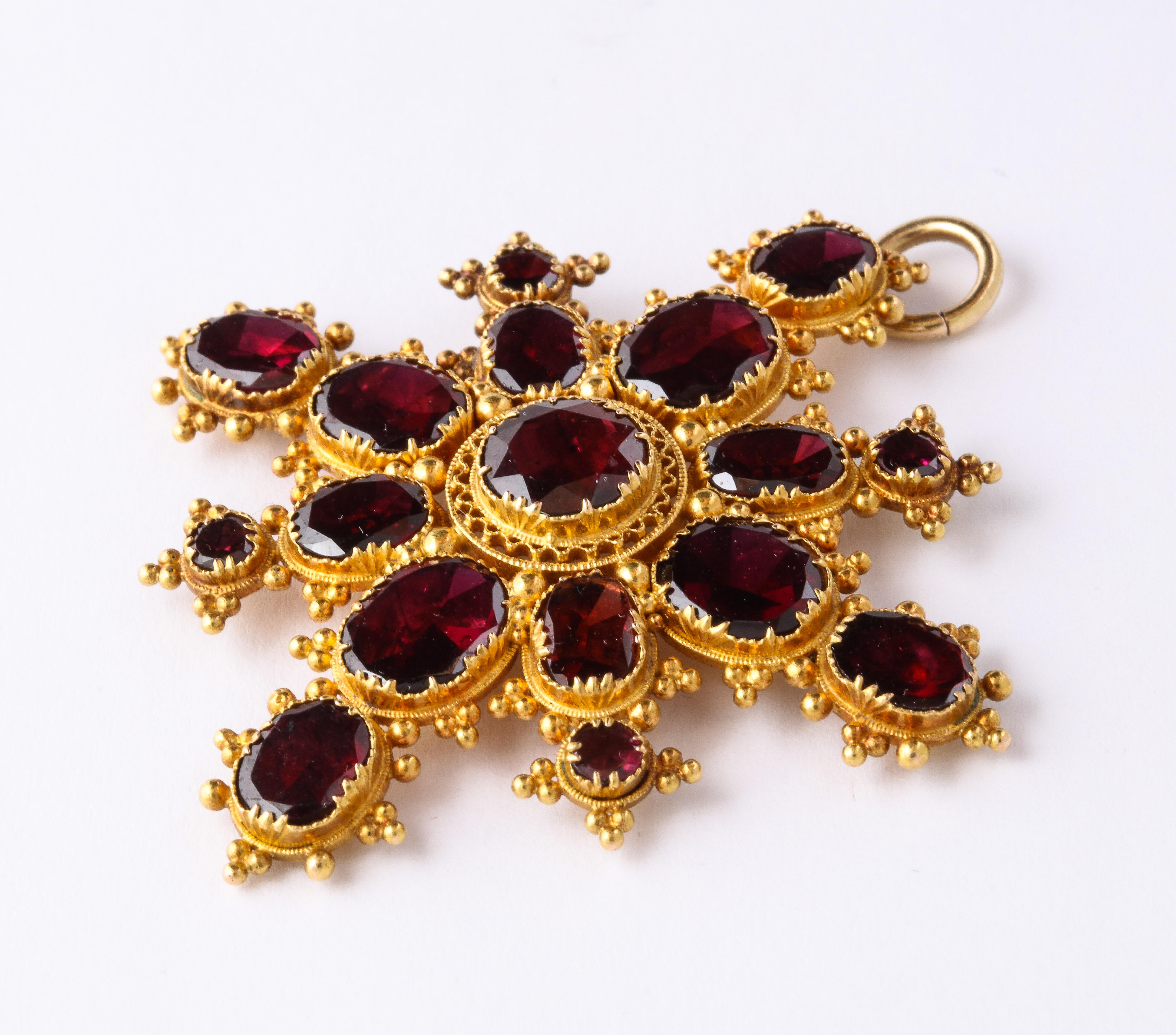Antique Georgian Flat Cut Granulated Garnet Pendant In Excellent Condition In Stamford, CT