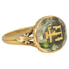 Antique Georgian Foil-Backed Carved Citrine and Gold Passion of Christ Ring