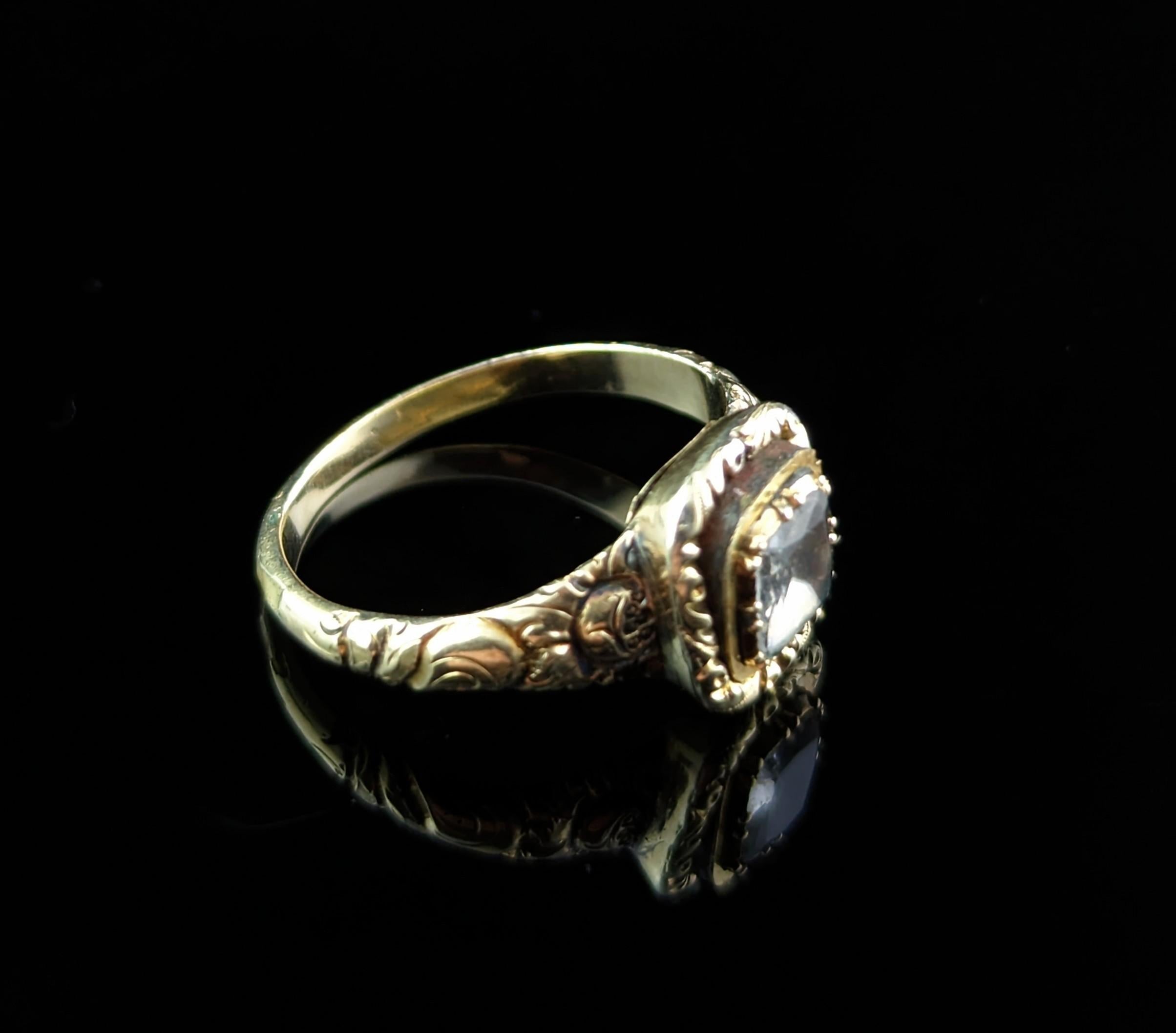 Antique Georgian Foiled Quartz Ring, 12k Gold, Chase and Engraved 5