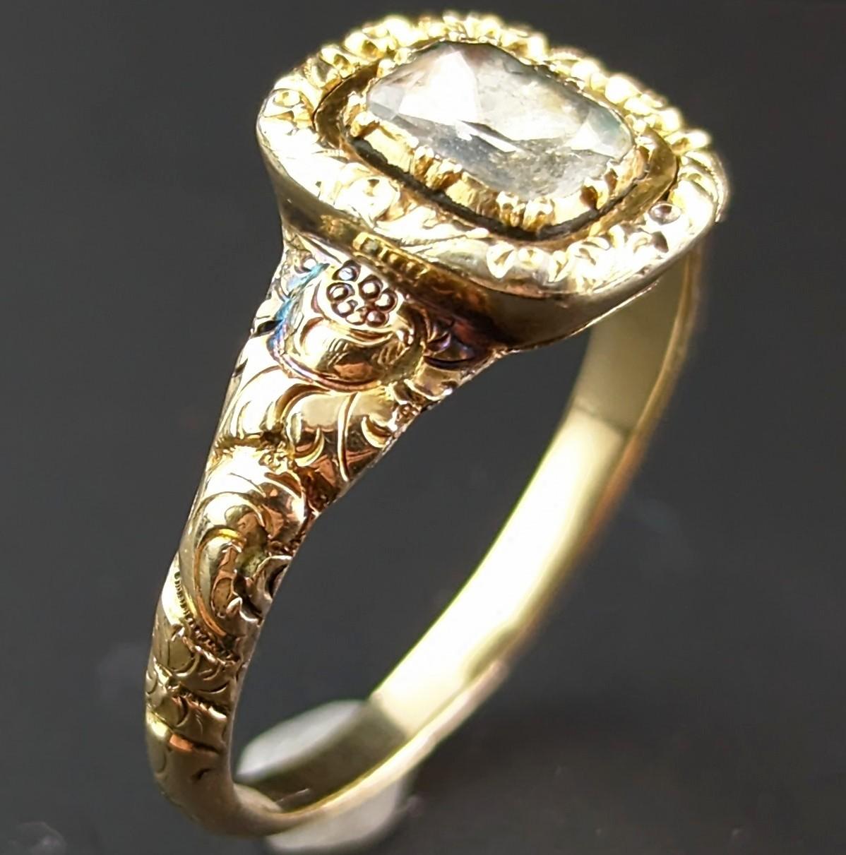 Antique Georgian Foiled Quartz Ring, 12k Gold, Chase and Engraved 1