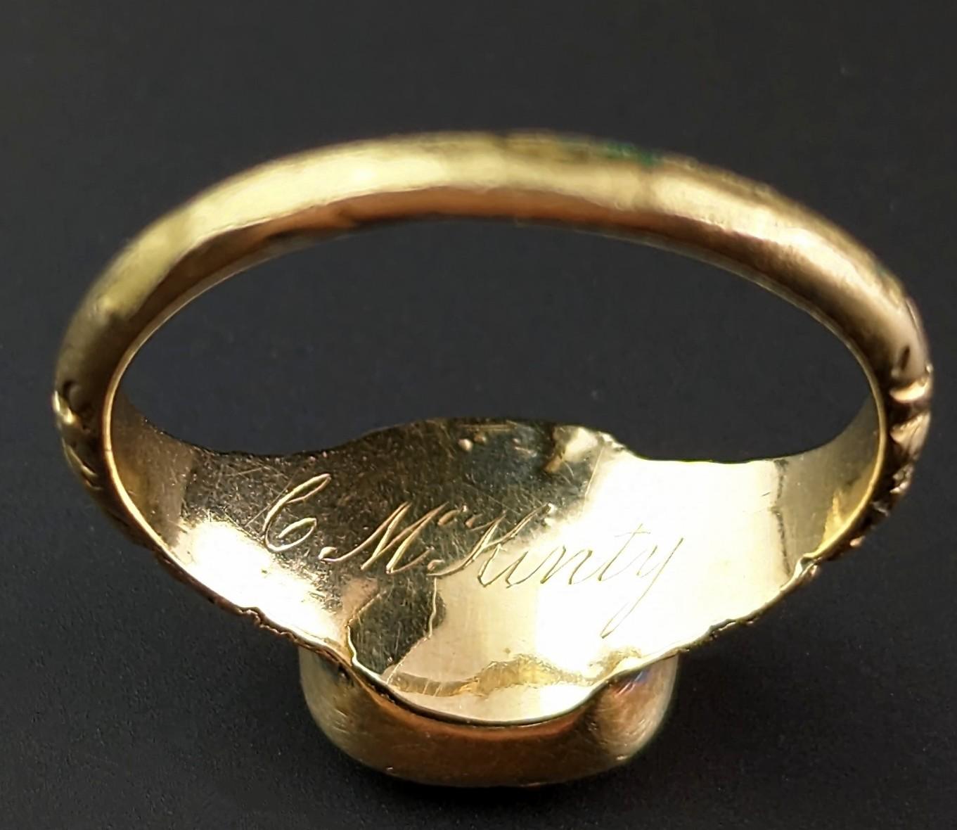 Antique Georgian Foiled Quartz Ring, 12k Gold, Chase and Engraved 3