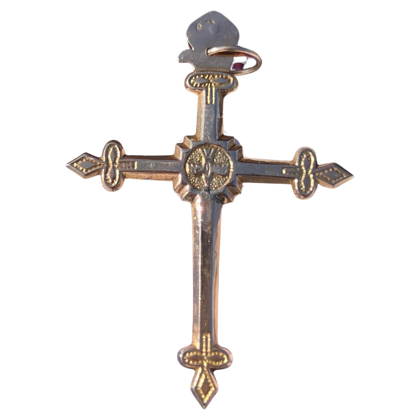 Antique Georgian French 14k Rose Gold Jeannette Cross For Sale