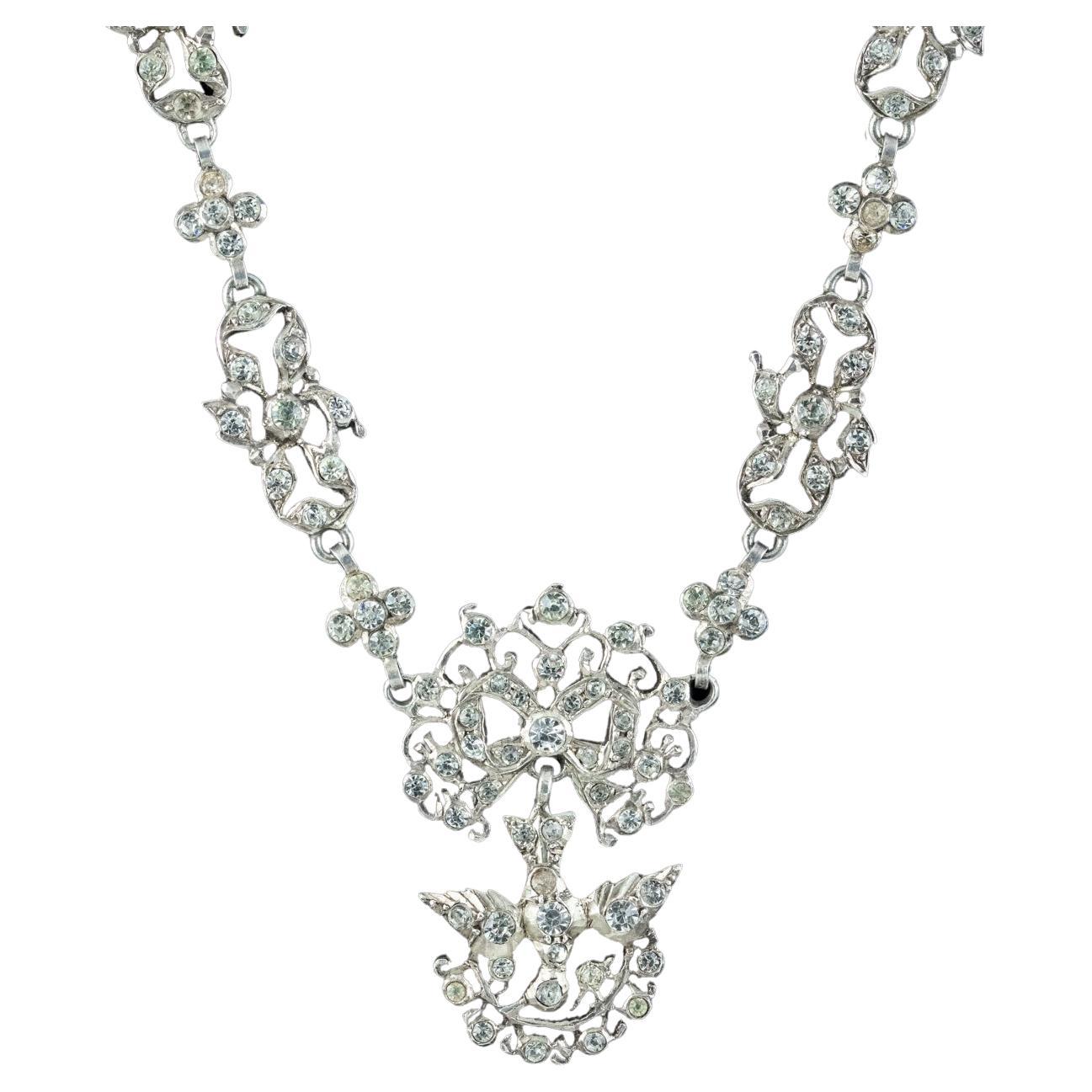 Antique Paste Silver Cluster Necklace at 1stDibs