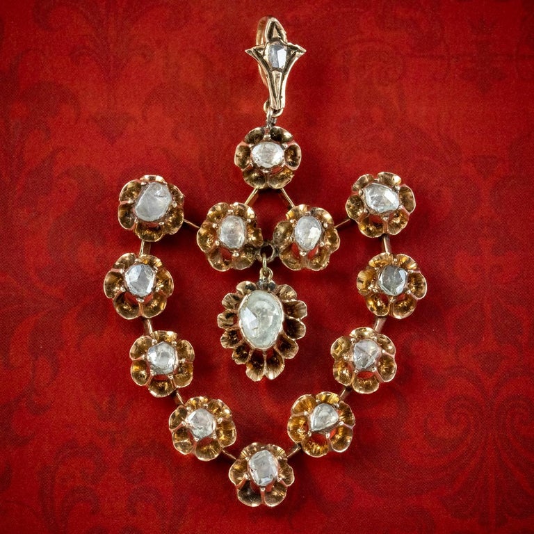 Antique Georgian French Rose Cut Diamond Pendant 18 Carat Gold 3 Carat ...