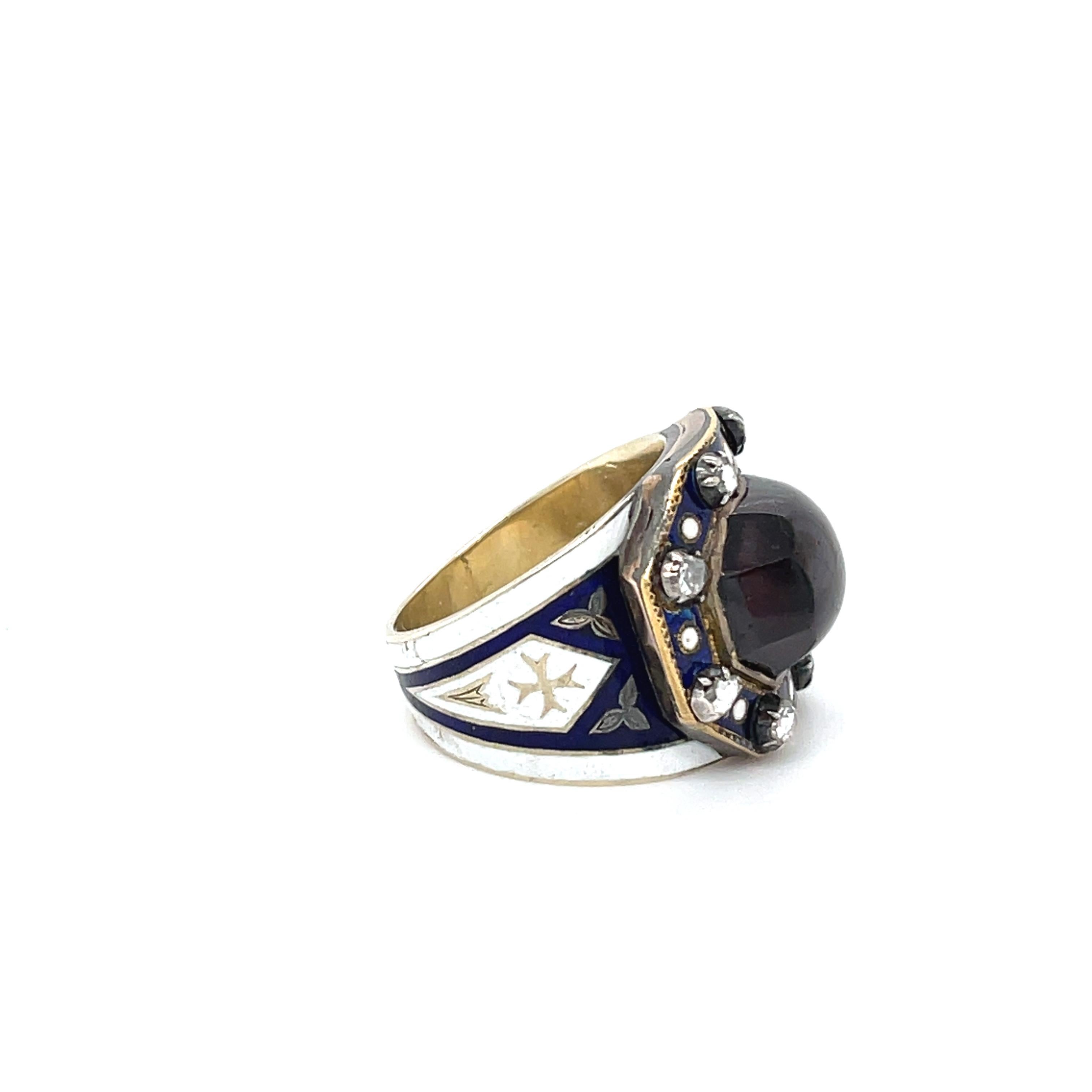 Antique Georgian Garnet 18 Karat Gold Enamel Memorial Ring In Good Condition In New York, NY