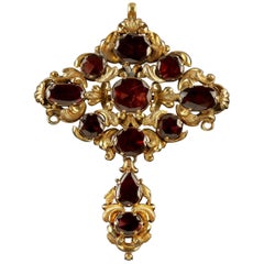 Antique Georgian Garnet Brooch 18 Carat Gold, circa 1800