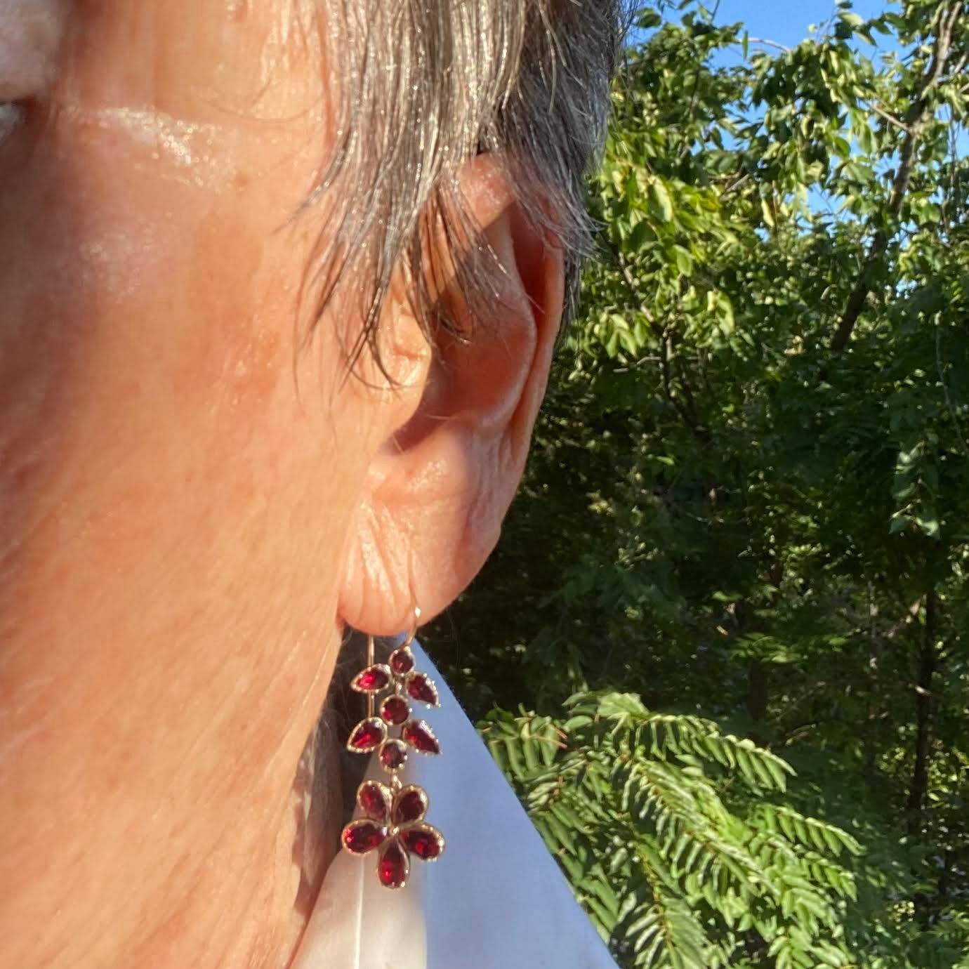 Women's Antique Georgian Garnet Forget-Me-Not Earrings For Sale